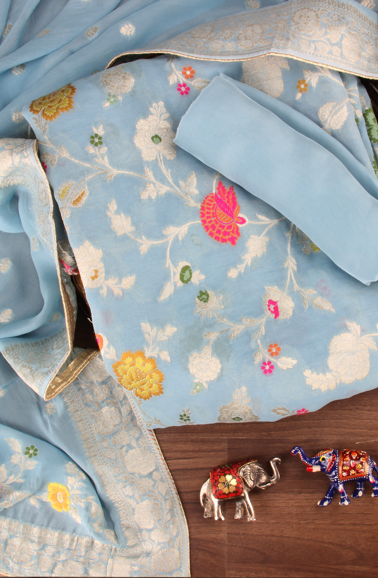 Beautiful Pastel Blue Georgette Zari Brocade Work Unstitched Salwar Kameez - 1002-GM326C