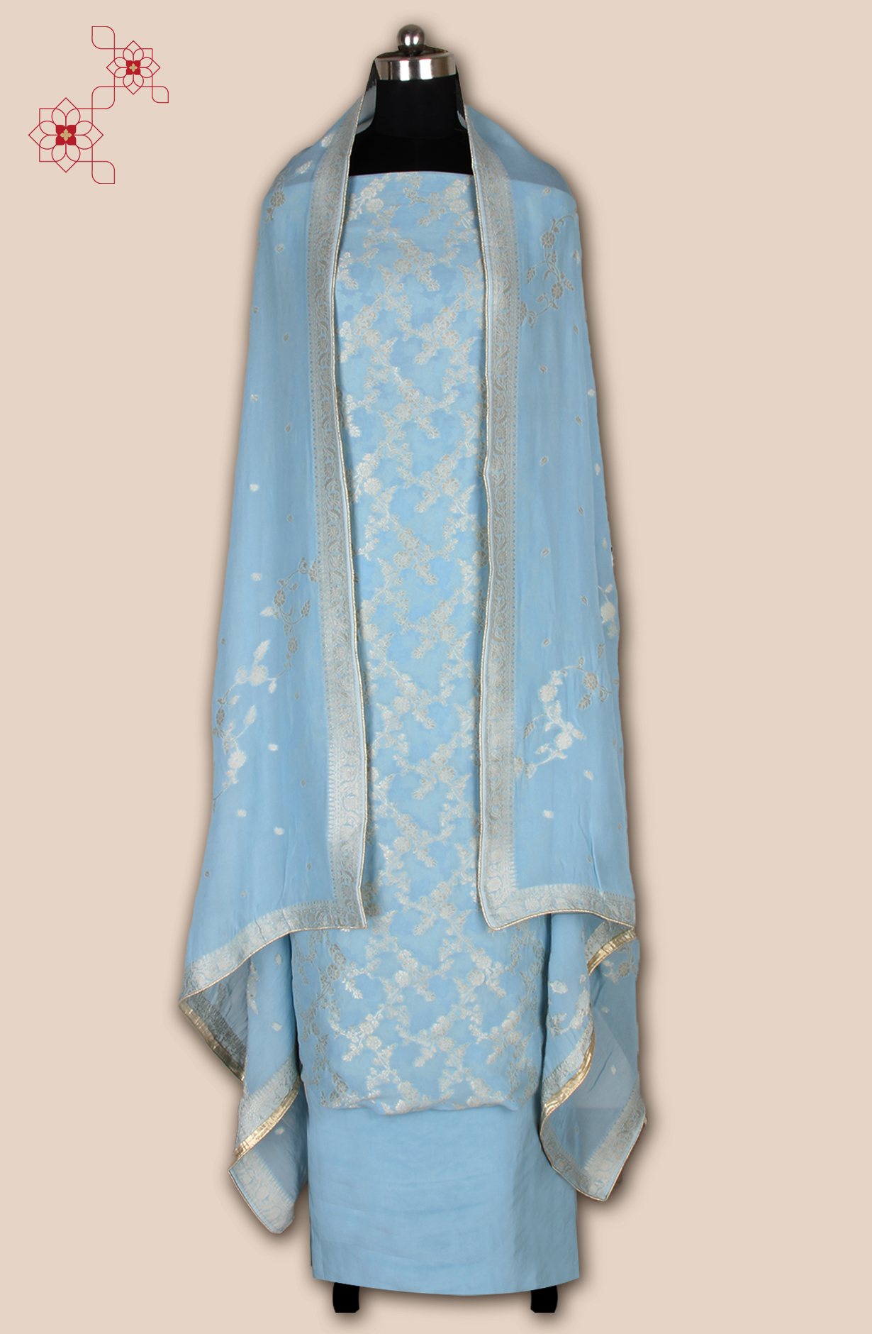 Pastel Blue Designer Georgette Zari Brocade Work Unstitched Salwar Suit - 1002-GP11428G