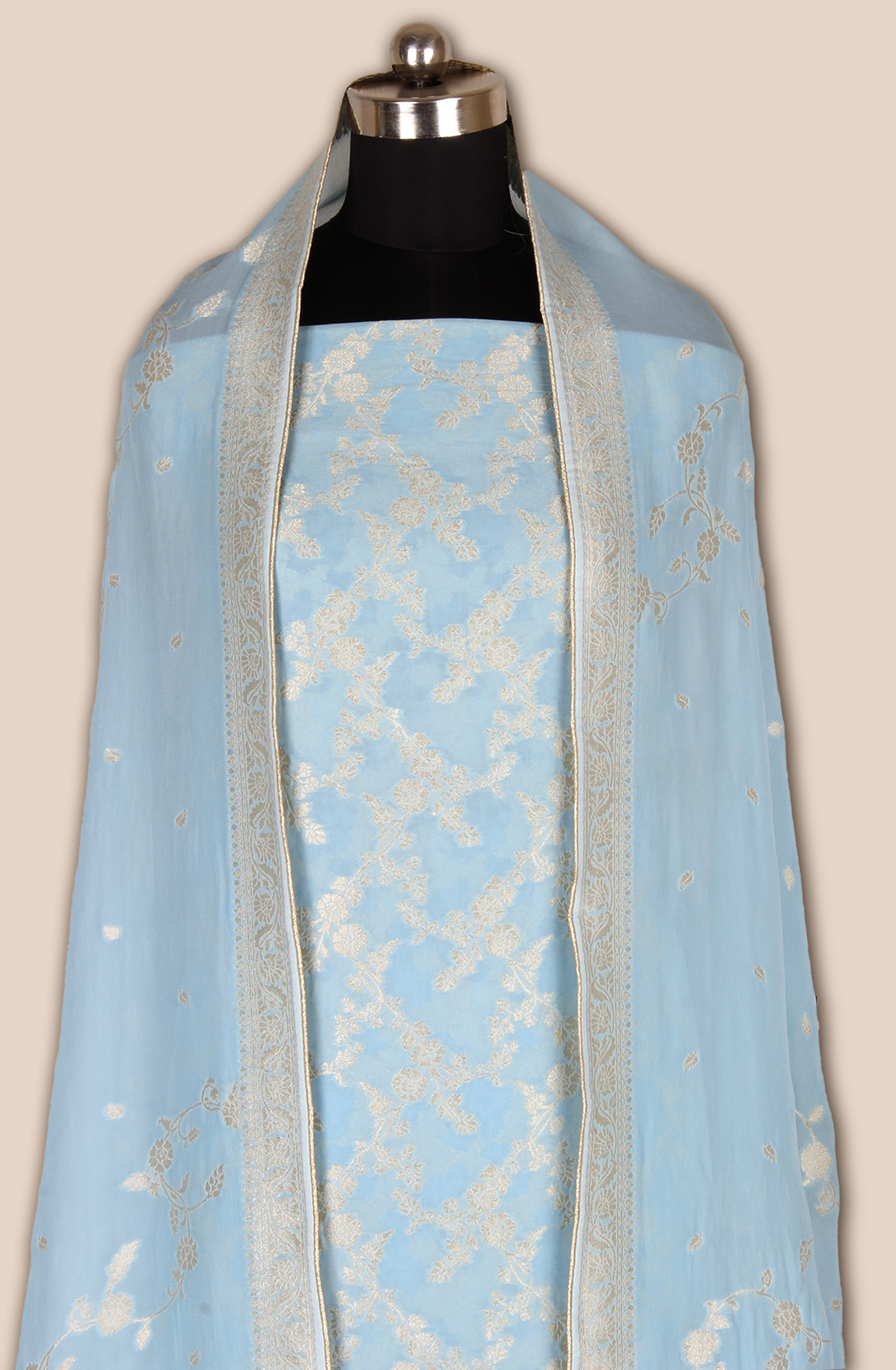 Pastel Blue Designer Georgette Zari Brocade Work Unstitched Salwar Suit - 1002-GP11428G