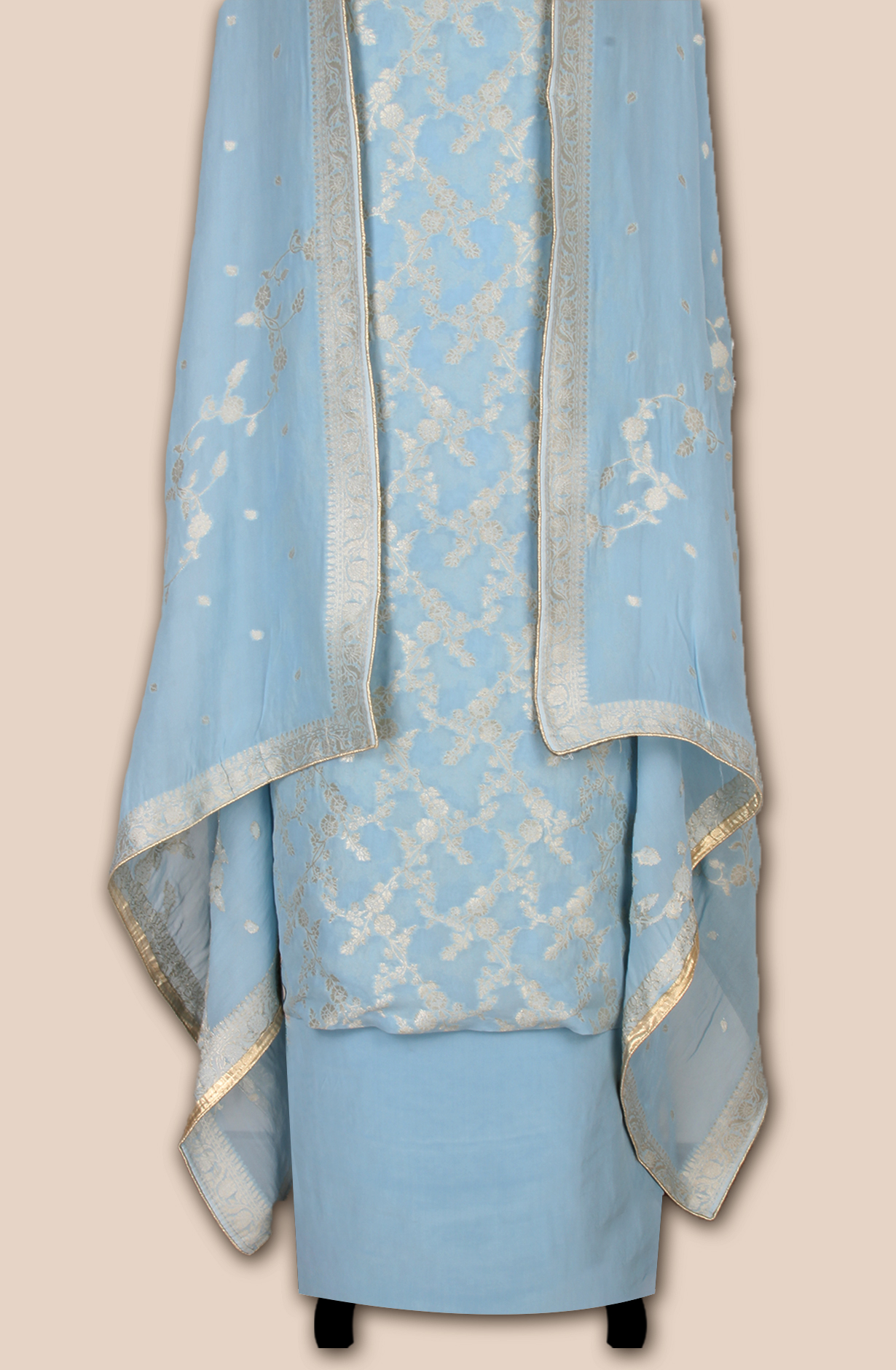 Pastel Blue Designer Georgette Zari Brocade Work Unstitched Salwar Suit - 1002-GP11428G