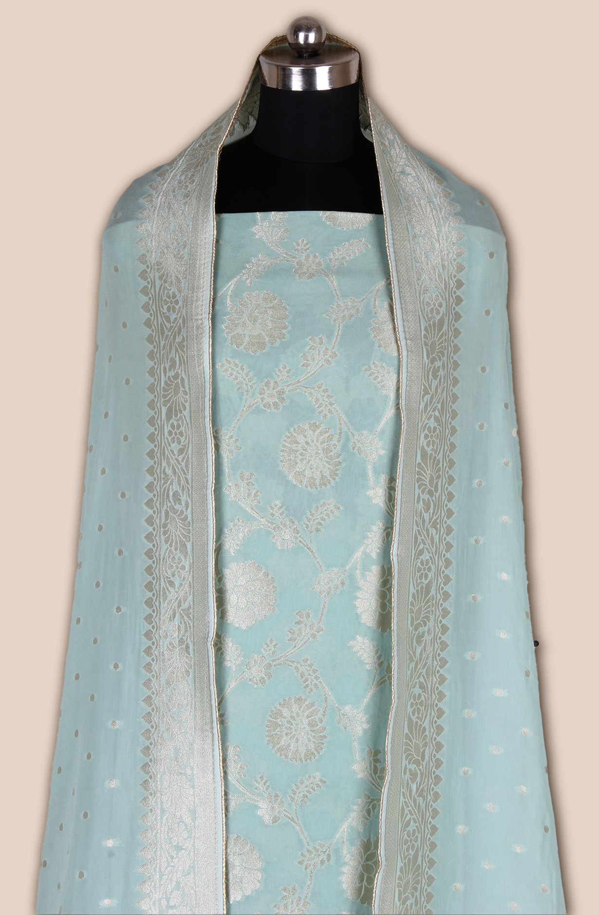 Sea Green Designer Georgette Zari Brocade Work Unstitched Salwar Suit - 1002-GP7453A