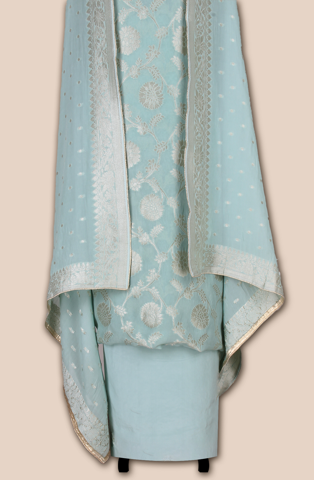 Sea Green Designer Georgette Zari Brocade Work Unstitched Salwar Suit - 1002-GP7453A