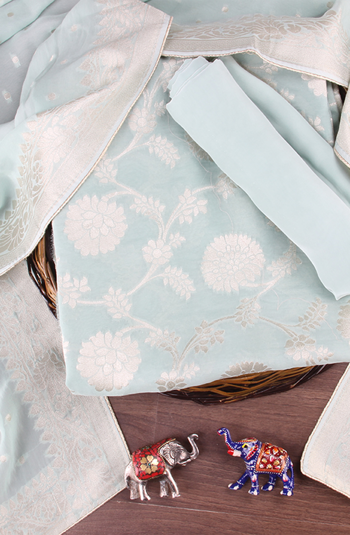 Sea Green Designer Georgette Zari Brocade Work Unstitched Salwar Suit - 1002-GP7453A