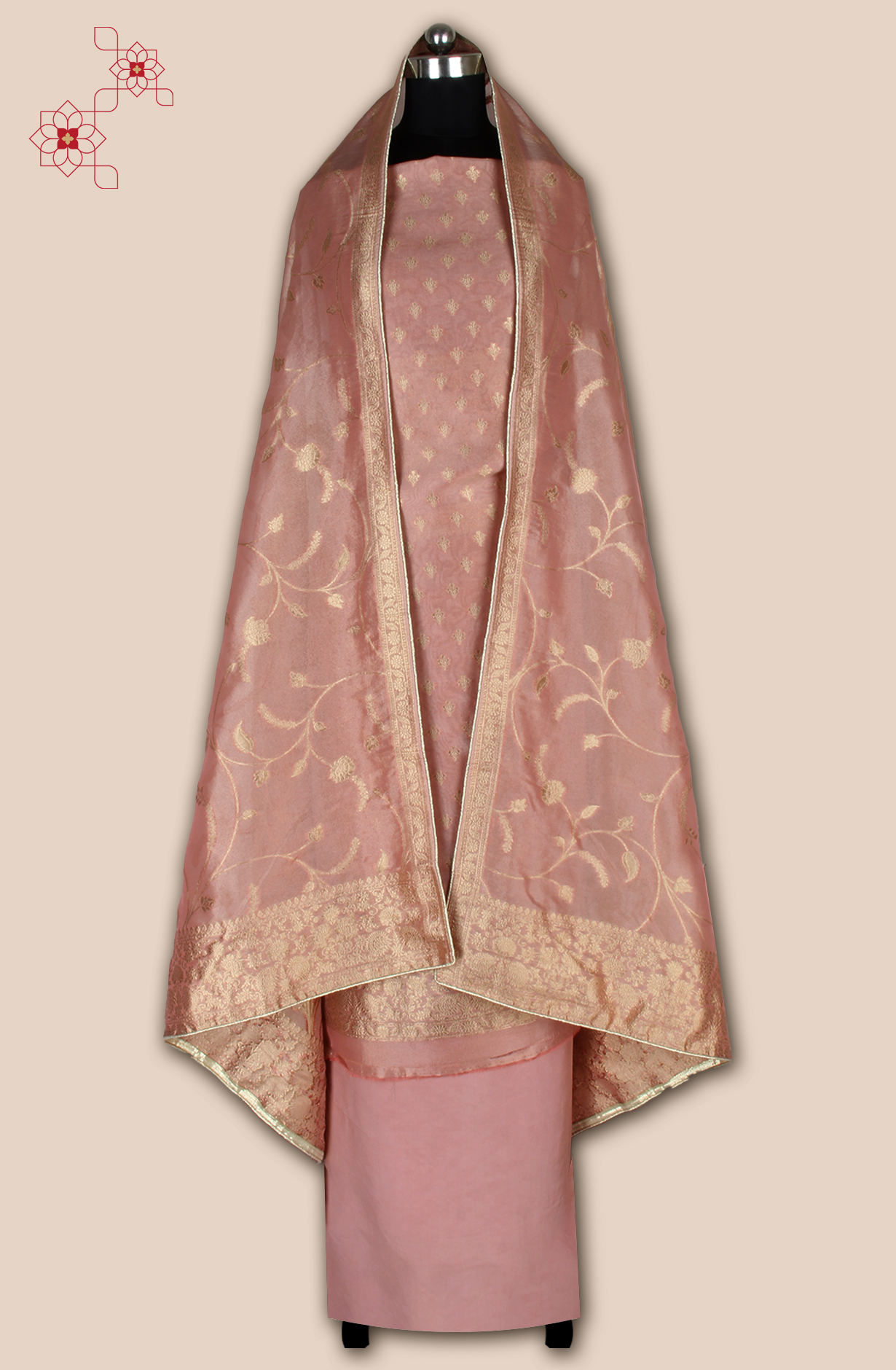 Pink Designer Tissue Silk Zari Brocade Work Unstitched Salwar Kameez - 1002-KV85801G