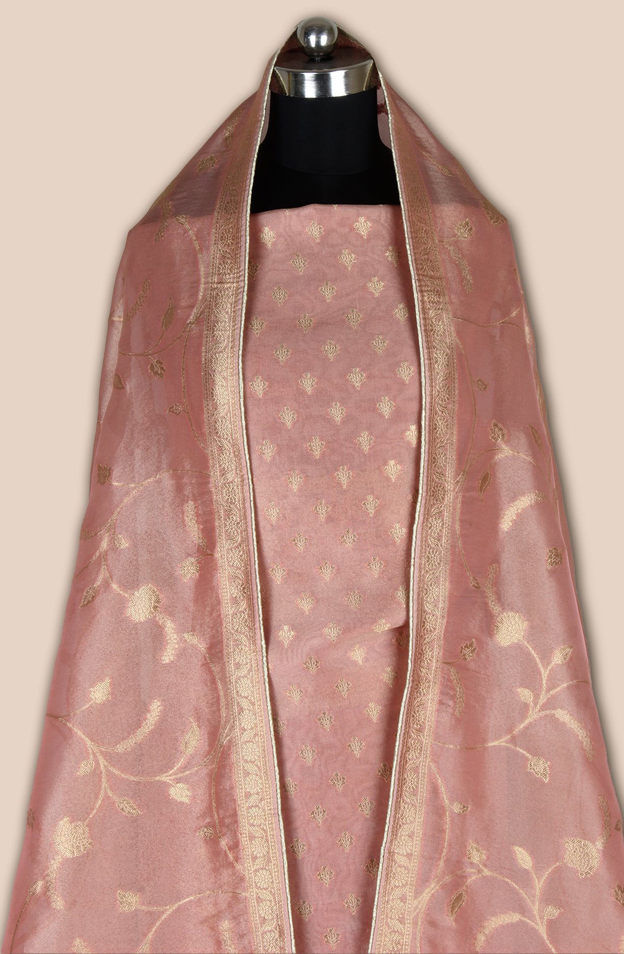 Pink Designer Tissue Silk Zari Brocade Work Unstitched Salwar Kameez - 1002-KV85801G