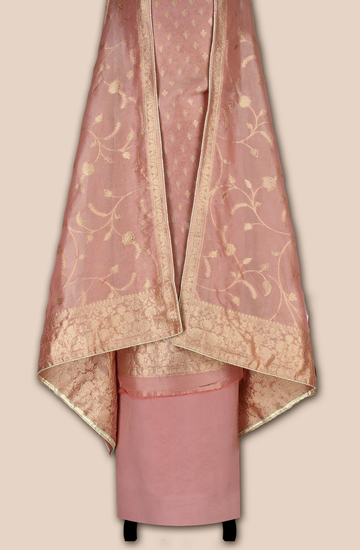 Pink Designer Tissue Silk Zari Brocade Work Unstitched Salwar Kameez - 1002-KV85801G