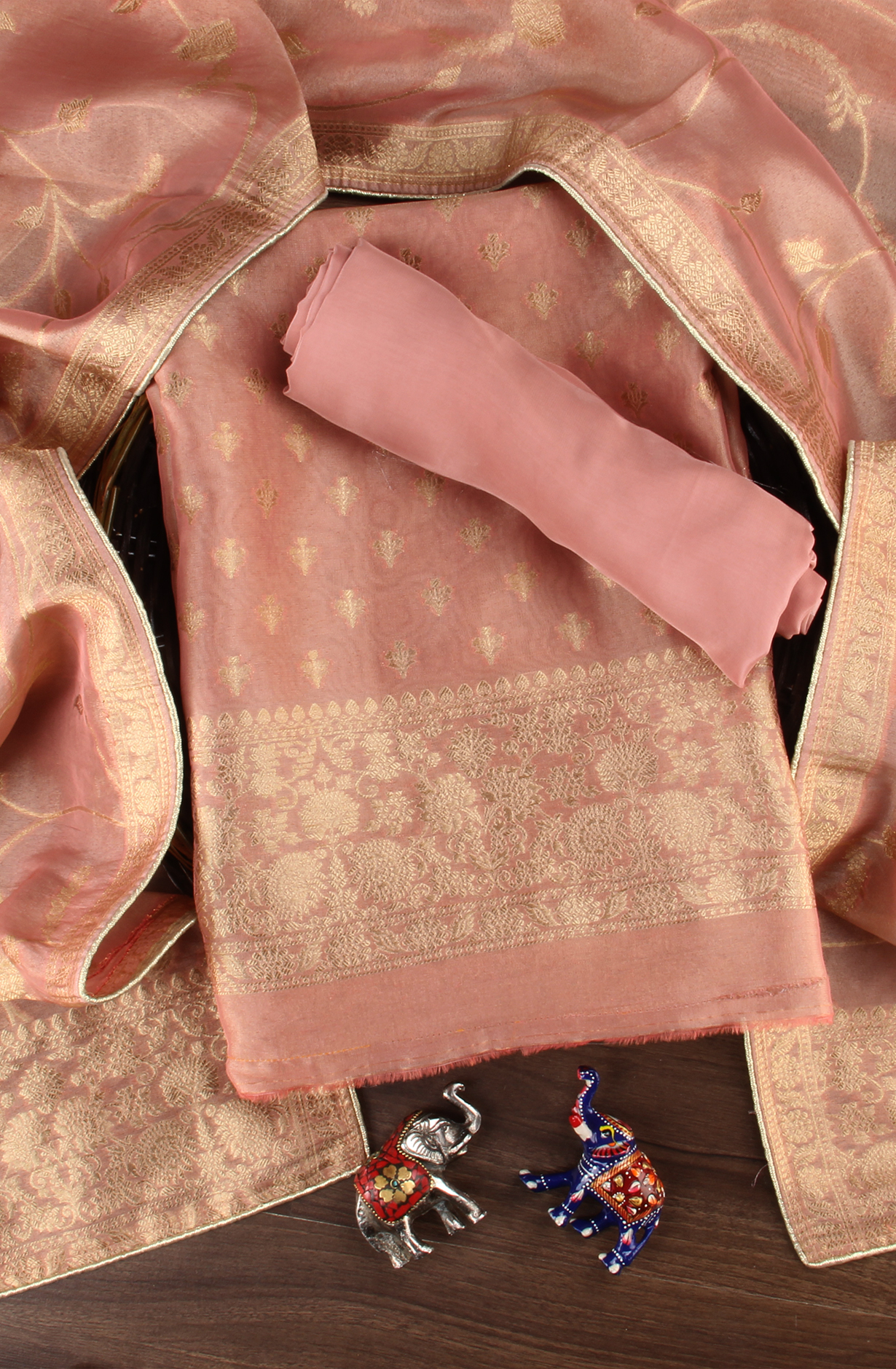 Pink Designer Tissue Silk Zari Brocade Work Unstitched Salwar Kameez - 1002-KV85801G