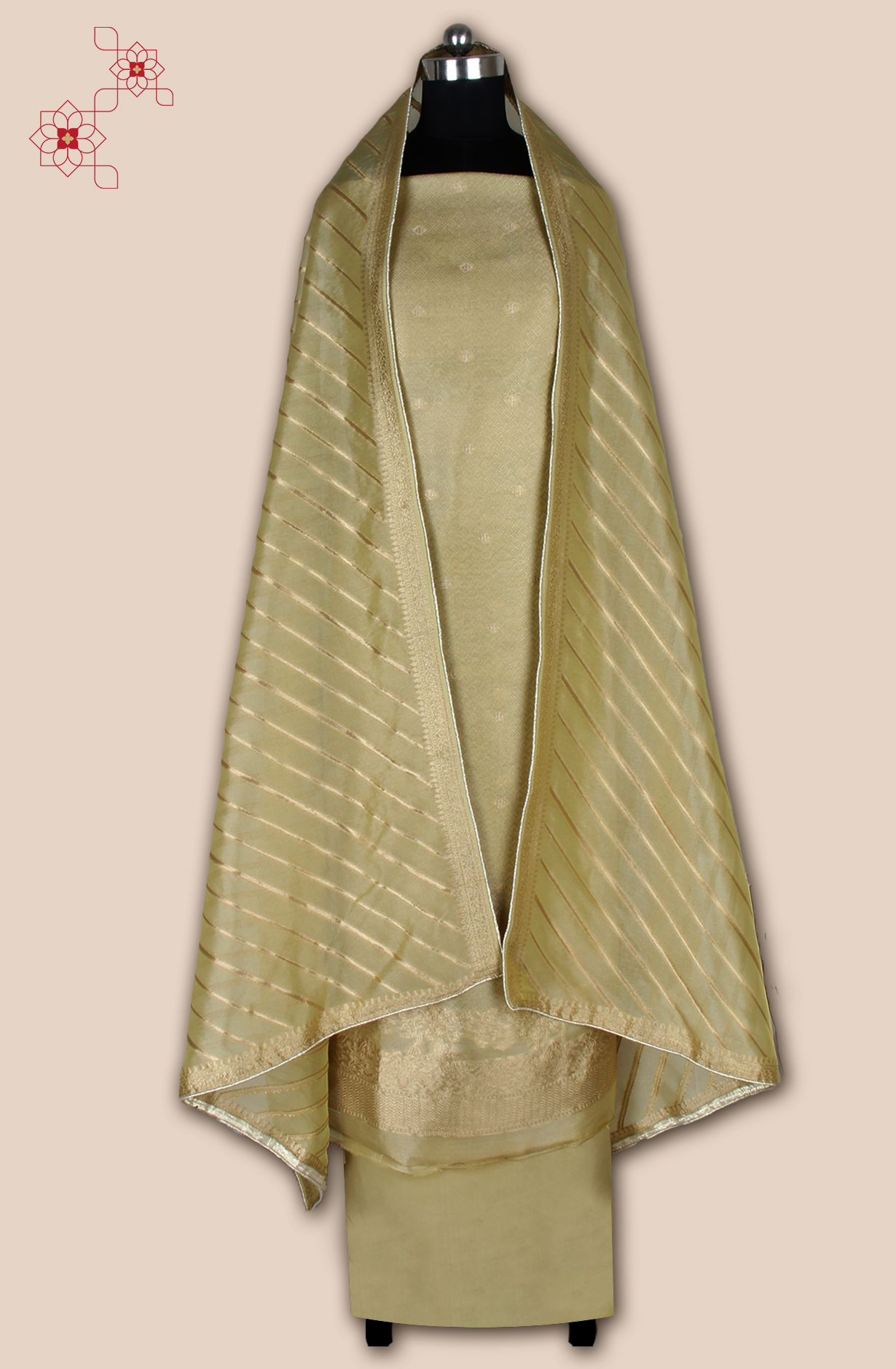 Mehndi Green Designer Tissue Silk Zari Brocade Work Unstitched Salwar Kameez - 1002-KV85804E