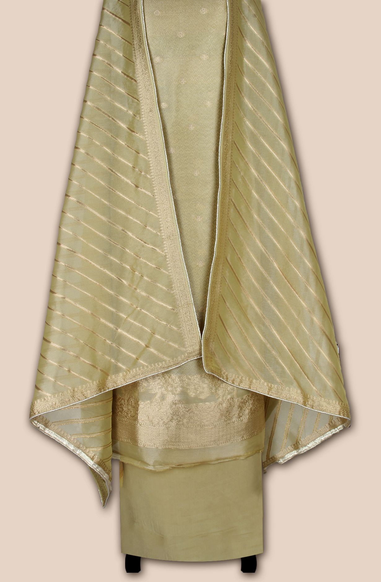 Mehndi Green Designer Tissue Silk Zari Brocade Work Unstitched Salwar Kameez - 1002-KV85804E