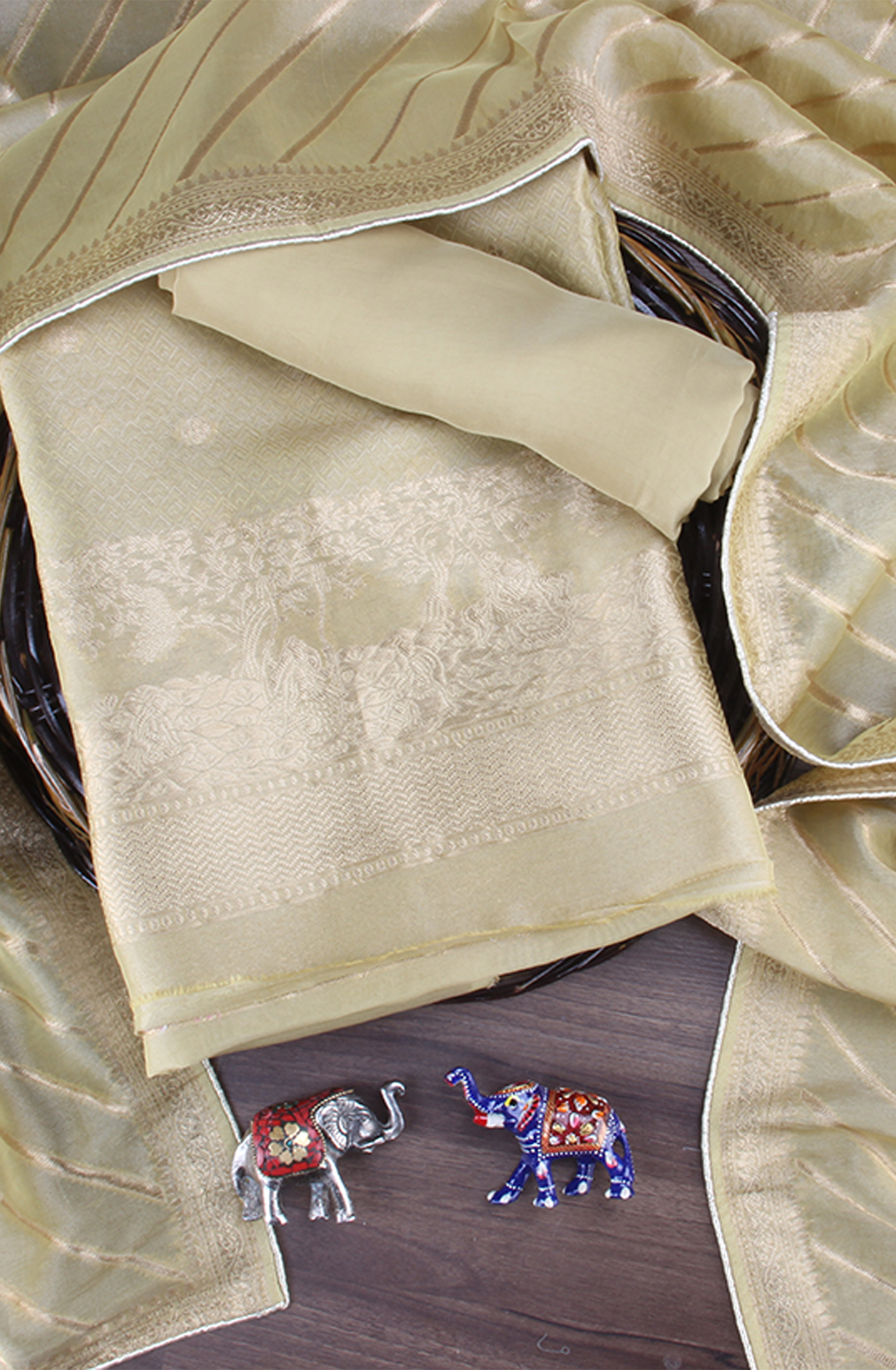 Mehndi Green Designer Tissue Silk Zari Brocade Work Unstitched Salwar Kameez - 1002-KV85804E