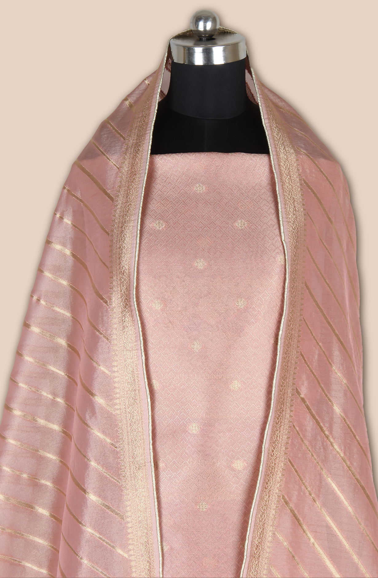 Peach Designer Tissue Silk Zari Brocade Work Unstitched Salwar Kameez - 1002-KV85804F