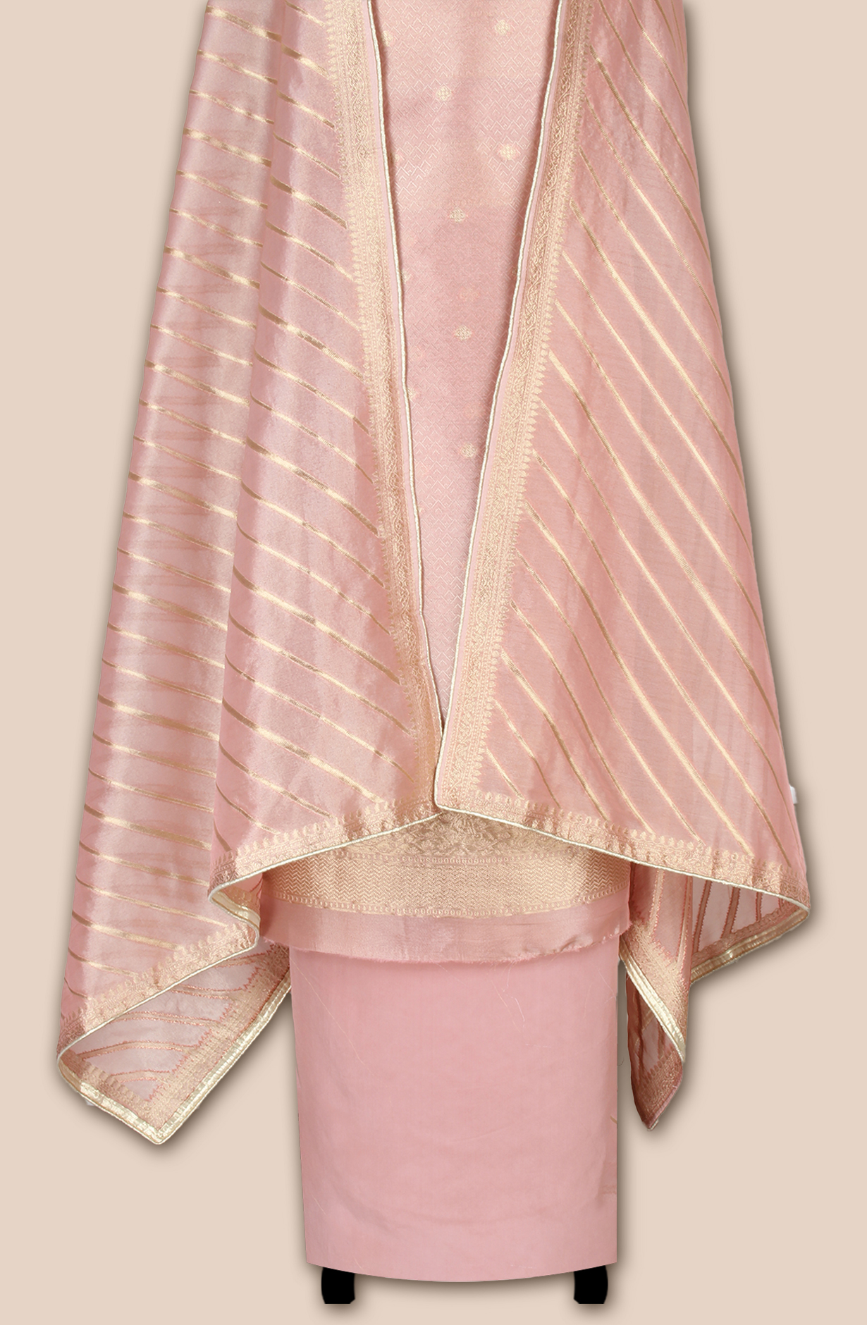 Peach Designer Tissue Silk Zari Brocade Work Unstitched Salwar Kameez - 1002-KV85804F