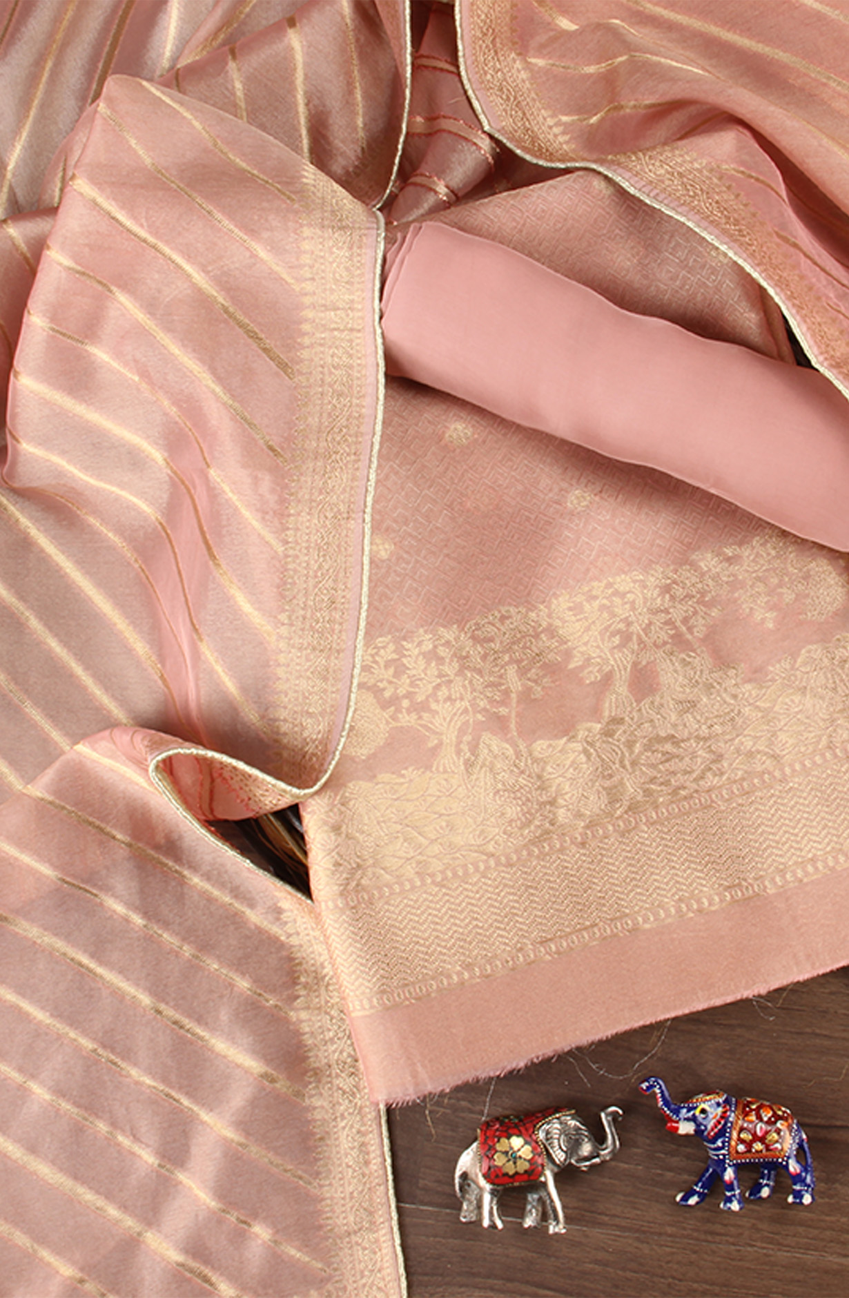 Peach Designer Tissue Silk Zari Brocade Work Unstitched Salwar Kameez - 1002-KV85804F