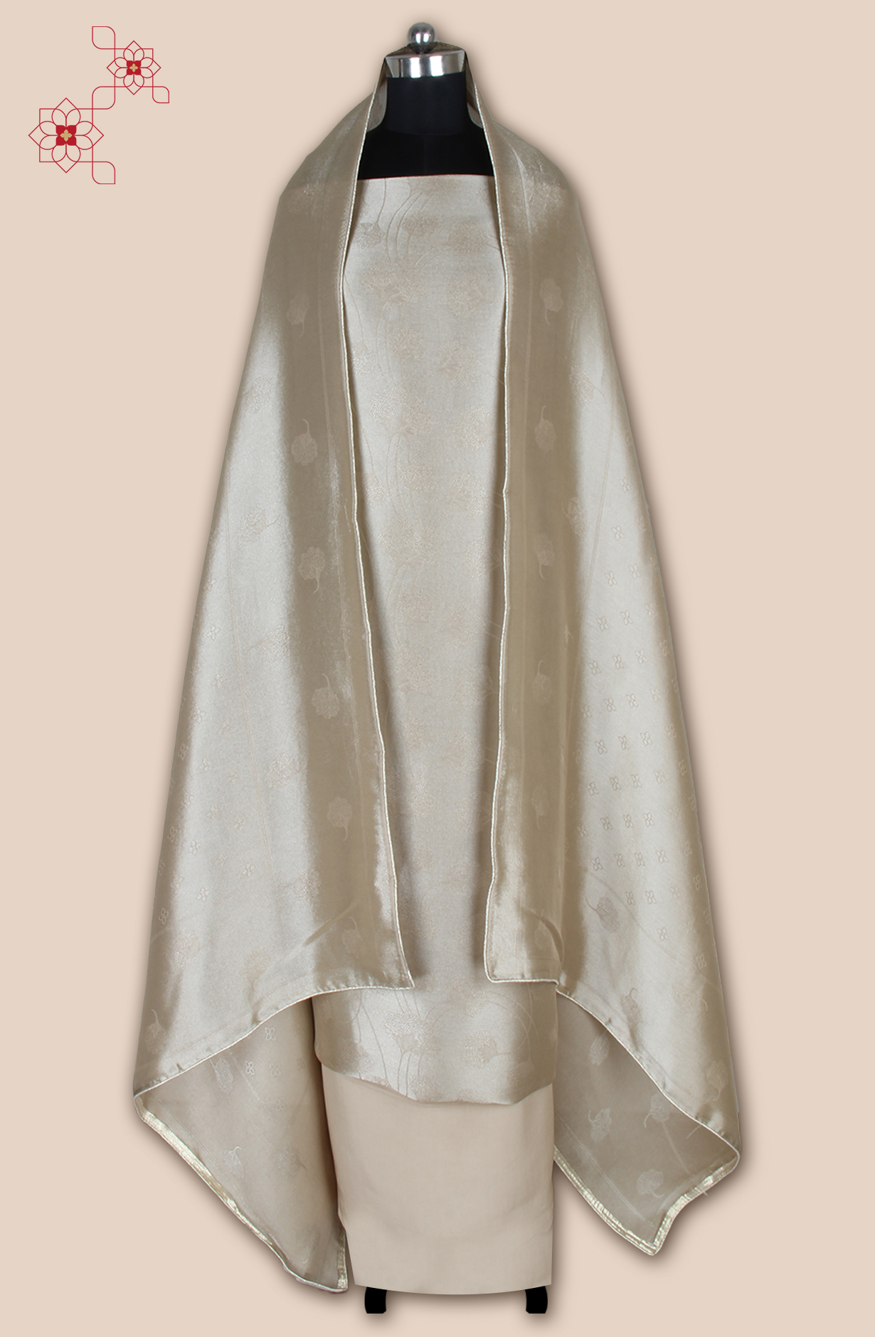 Beige Beautiful Silk Zari Brocade Work Unstitched Salwar Kameez - 1002-ZS9150H