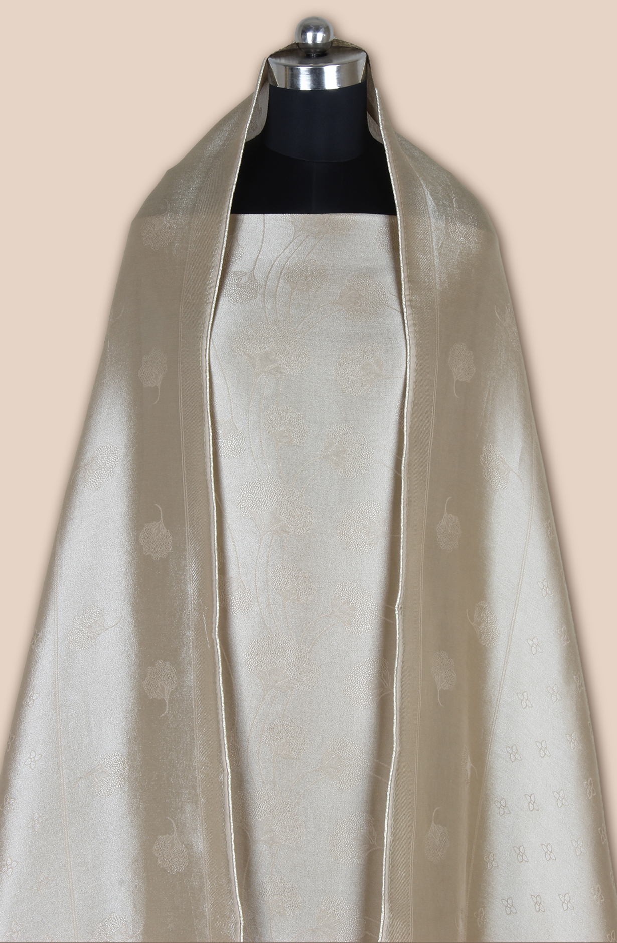 Beige Beautiful Silk Zari Brocade Work Unstitched Salwar Kameez - 1002-ZS9150H