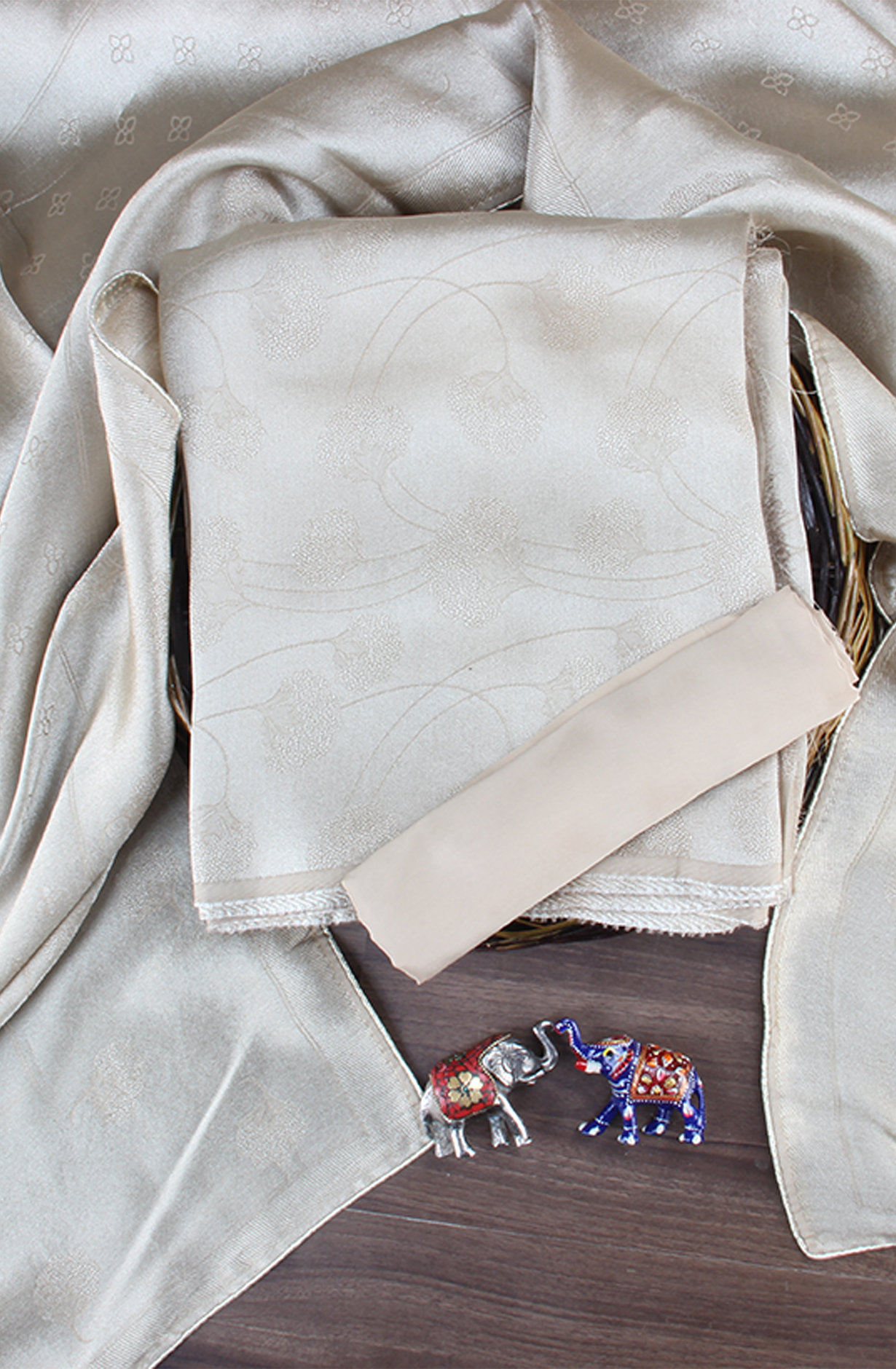 Beige Beautiful Silk Zari Brocade Work Unstitched Salwar Kameez - 1002-ZS9150H