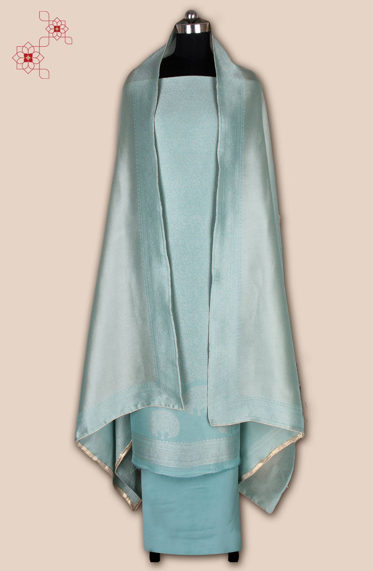 Sea Green Beautiful Silk Zari Brocade Work Unstitched Salwar Kameez - 1002-ZS92601F