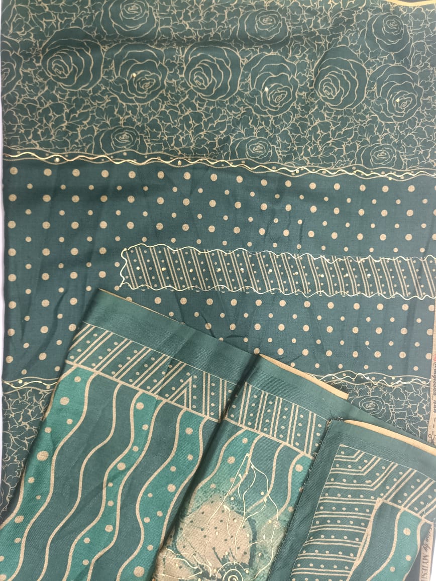 Green Woolen Pashmina Jacquard Suit-Set - 1003-NATASHA-A