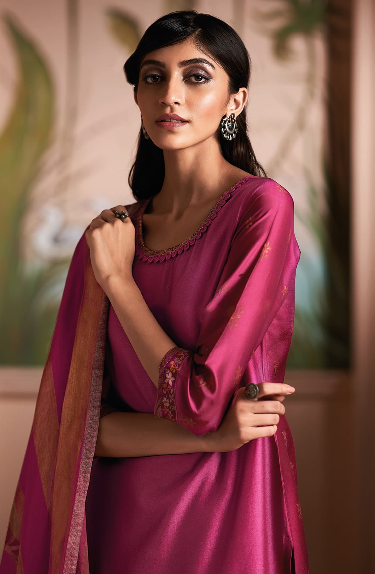 Magenta Silk Digital Printed Salwar Kameez Suit-set - SHAC1136