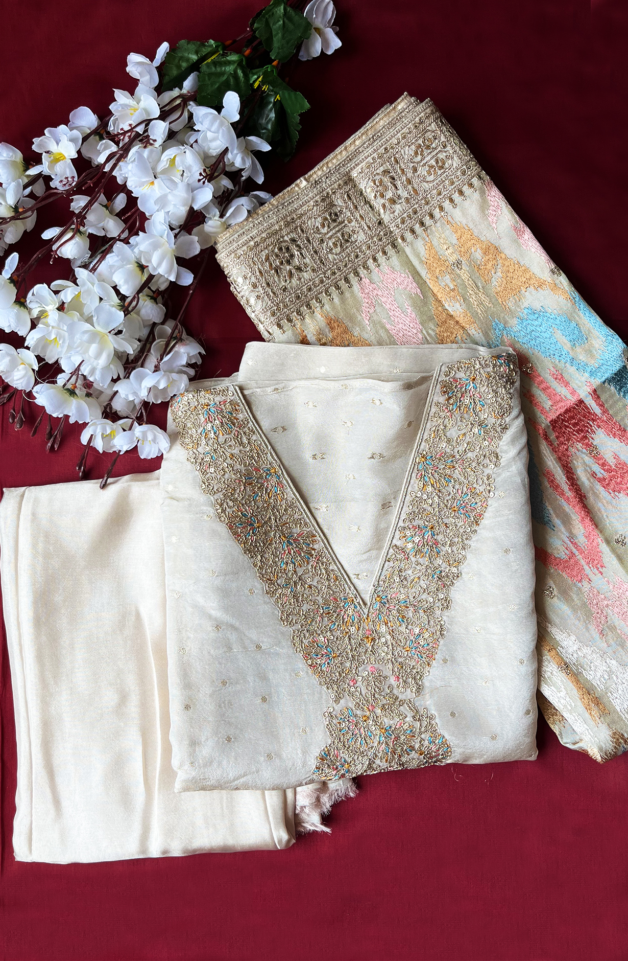 Beige Designer Uppada Silk Festive Salwar Kameez with Dupatta - 1006-10295A