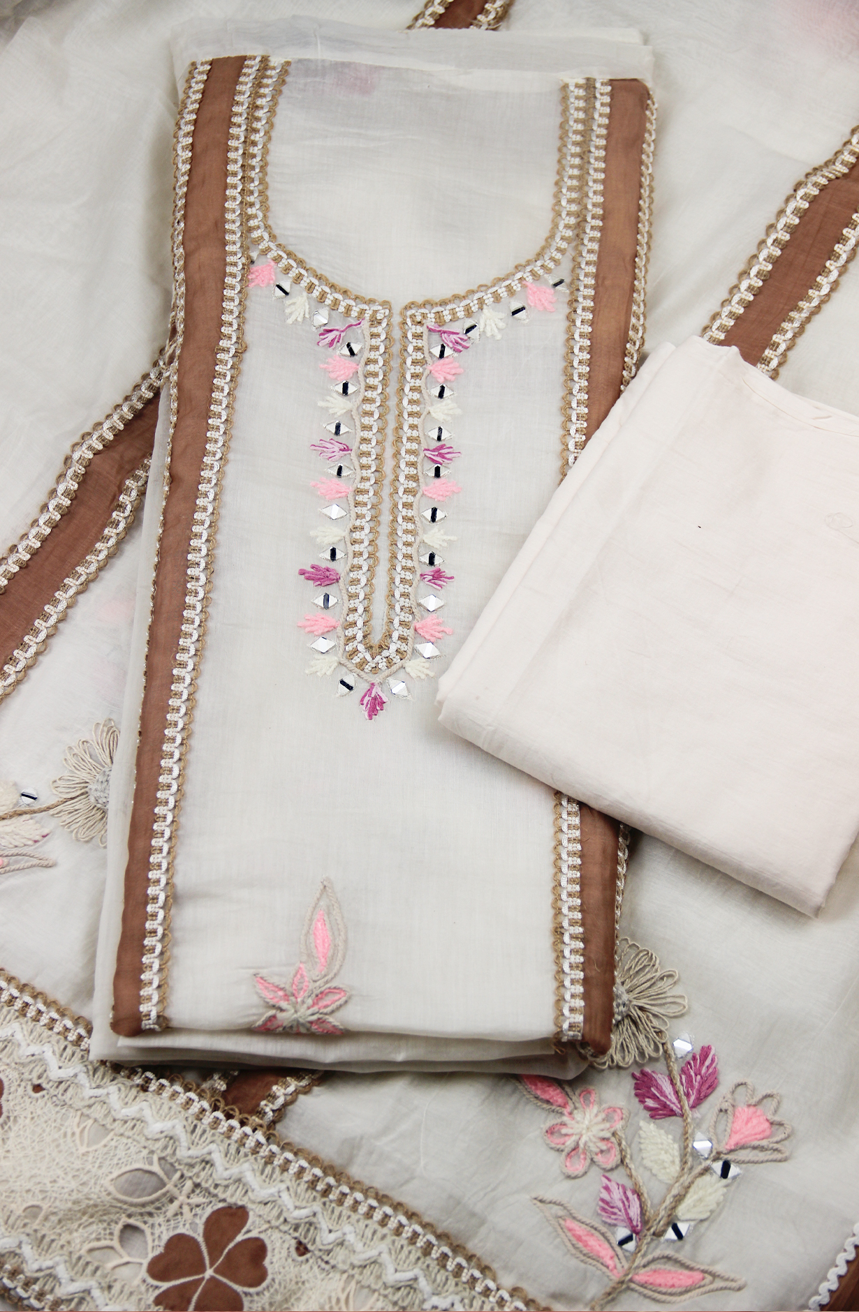 Chanderi Jute Embroidered Suit Set with Beautiful Dupatta - 1006-221B