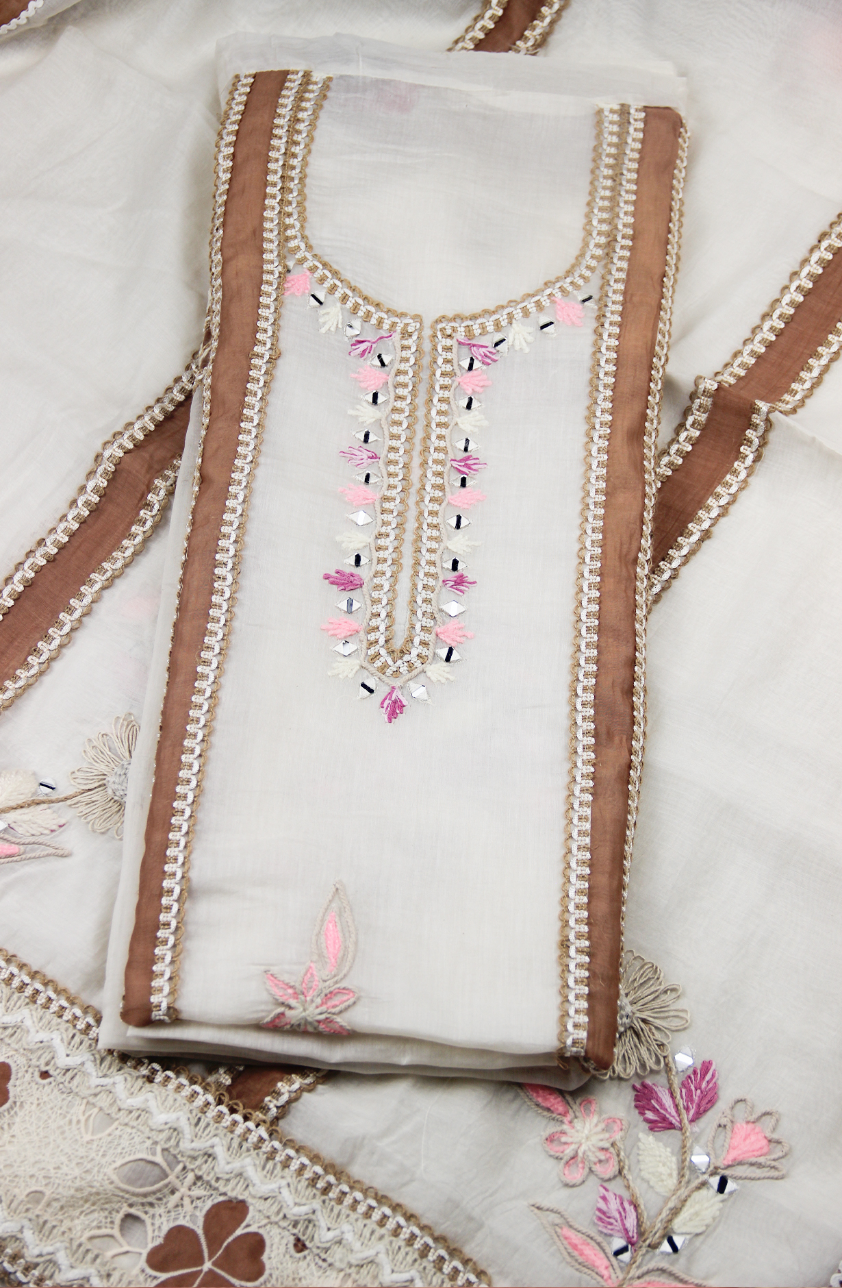 Chanderi Jute Embroidered Suit Set with Beautiful Dupatta - 1006-221B