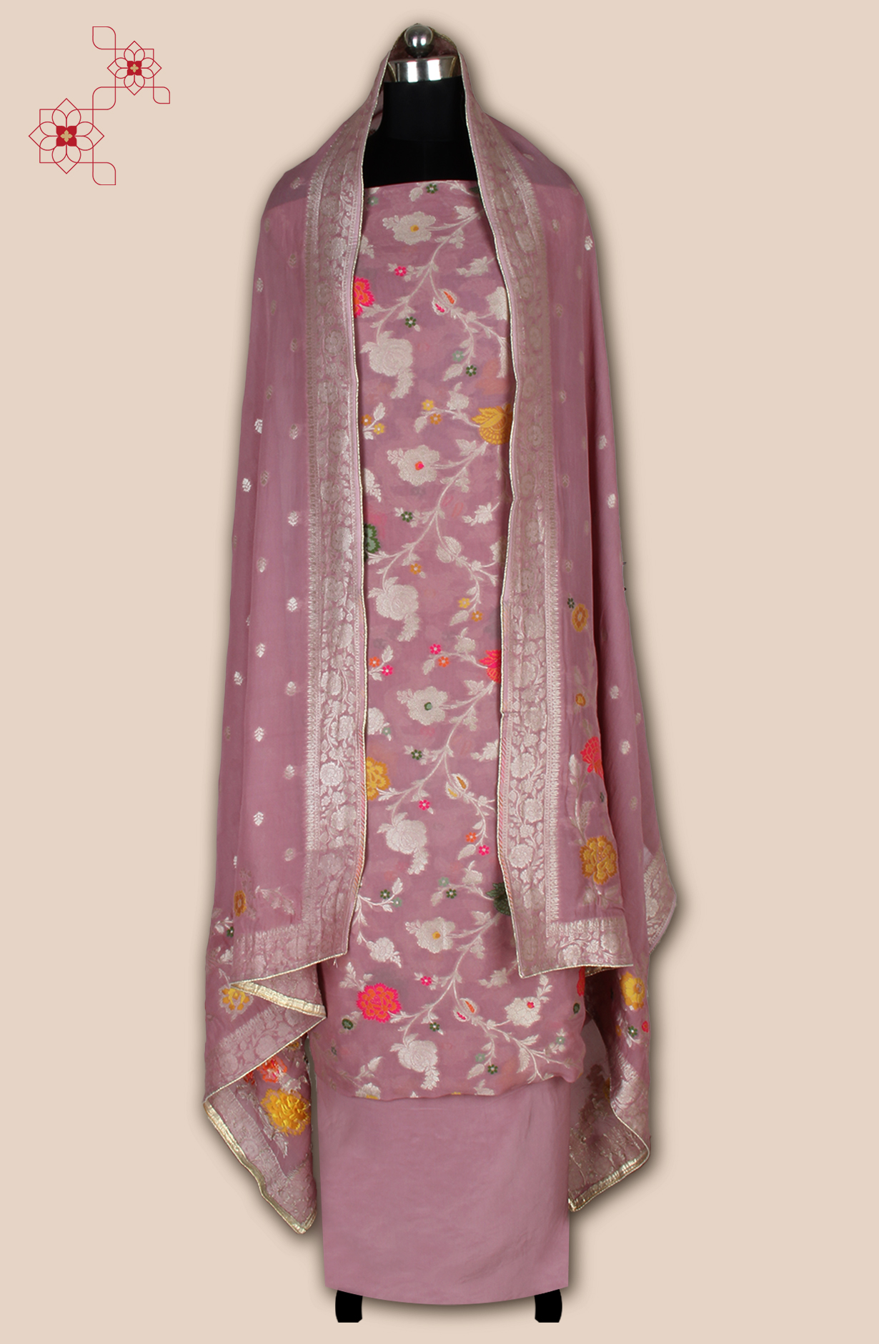 Beautiful Mauve Georgette Zari Brocade Work Unstitched Salwar Kameez - 1002-GM326B
