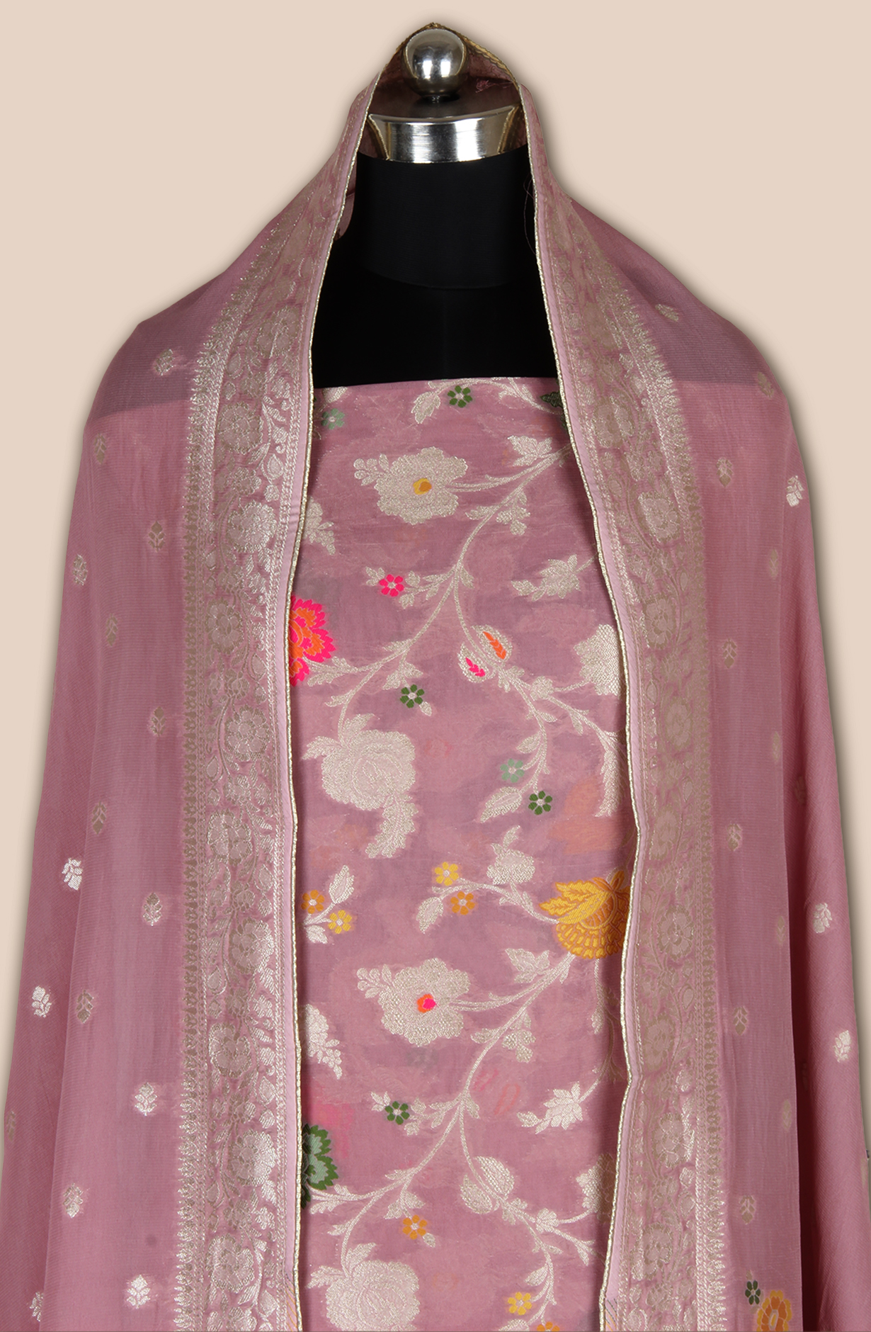 Beautiful Mauve Georgette Zari Brocade Work Unstitched Salwar Kameez - 1002-GM326B