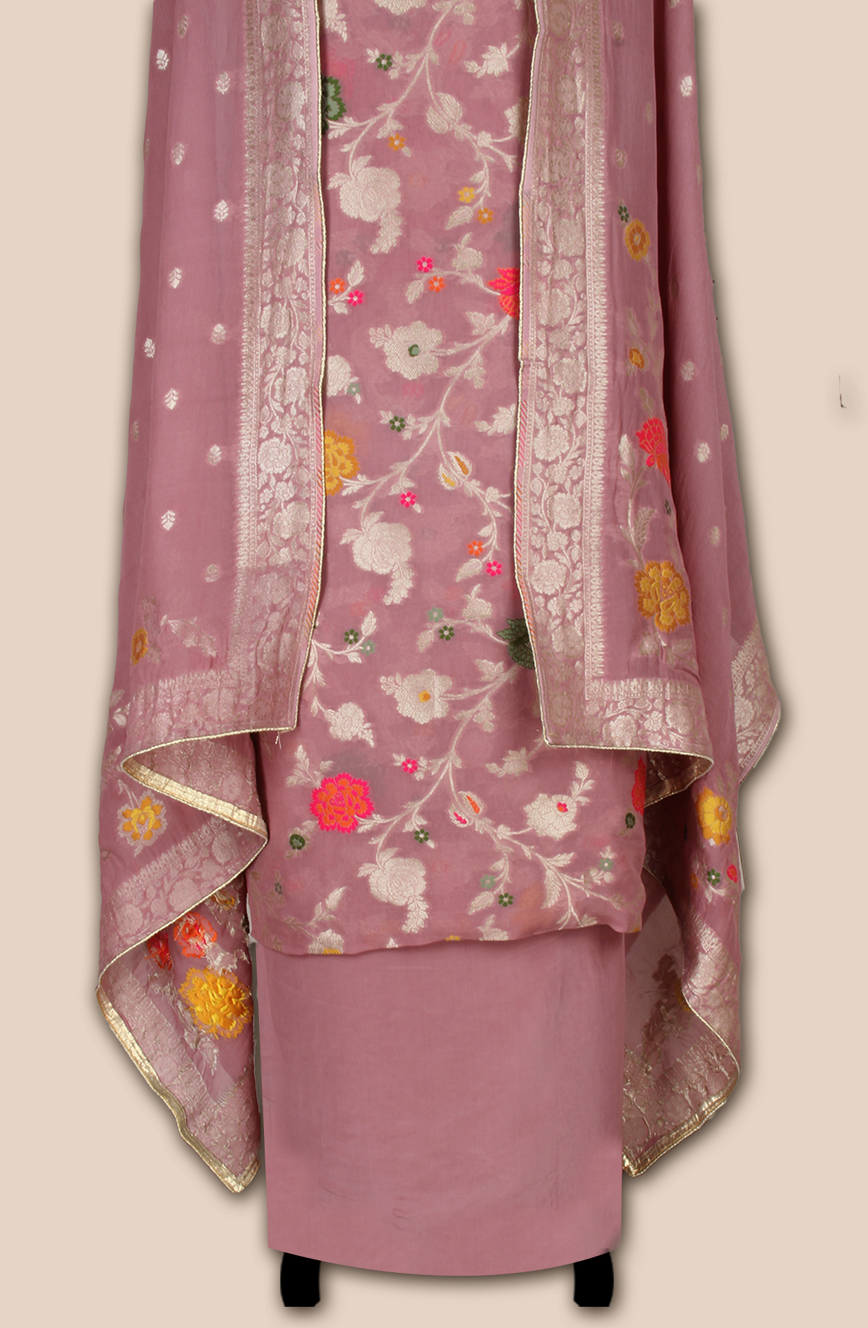 Beautiful Mauve Georgette Zari Brocade Work Unstitched Salwar Kameez - 1002-GM326B
