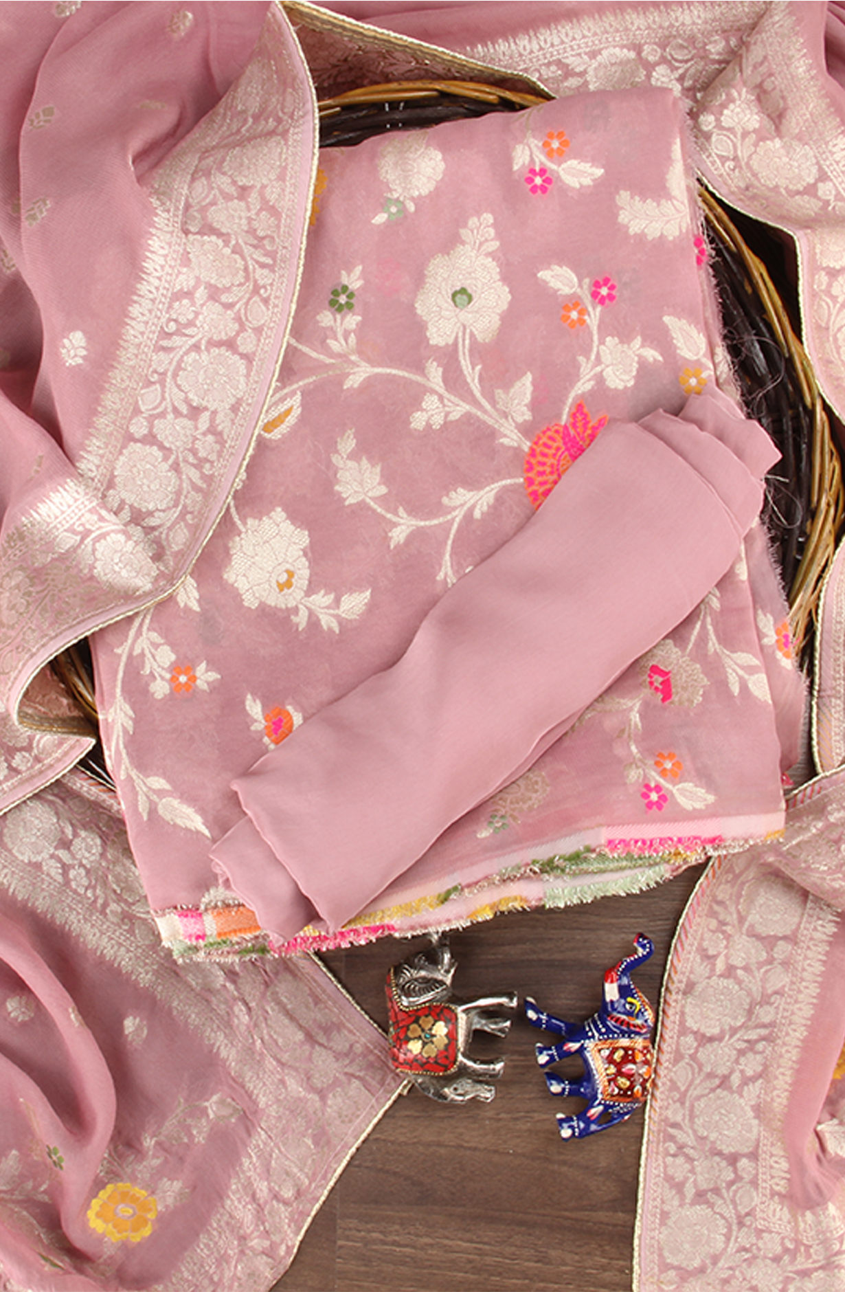 Beautiful Mauve Georgette Zari Brocade Work Unstitched Salwar Kameez - 1002-GM326B