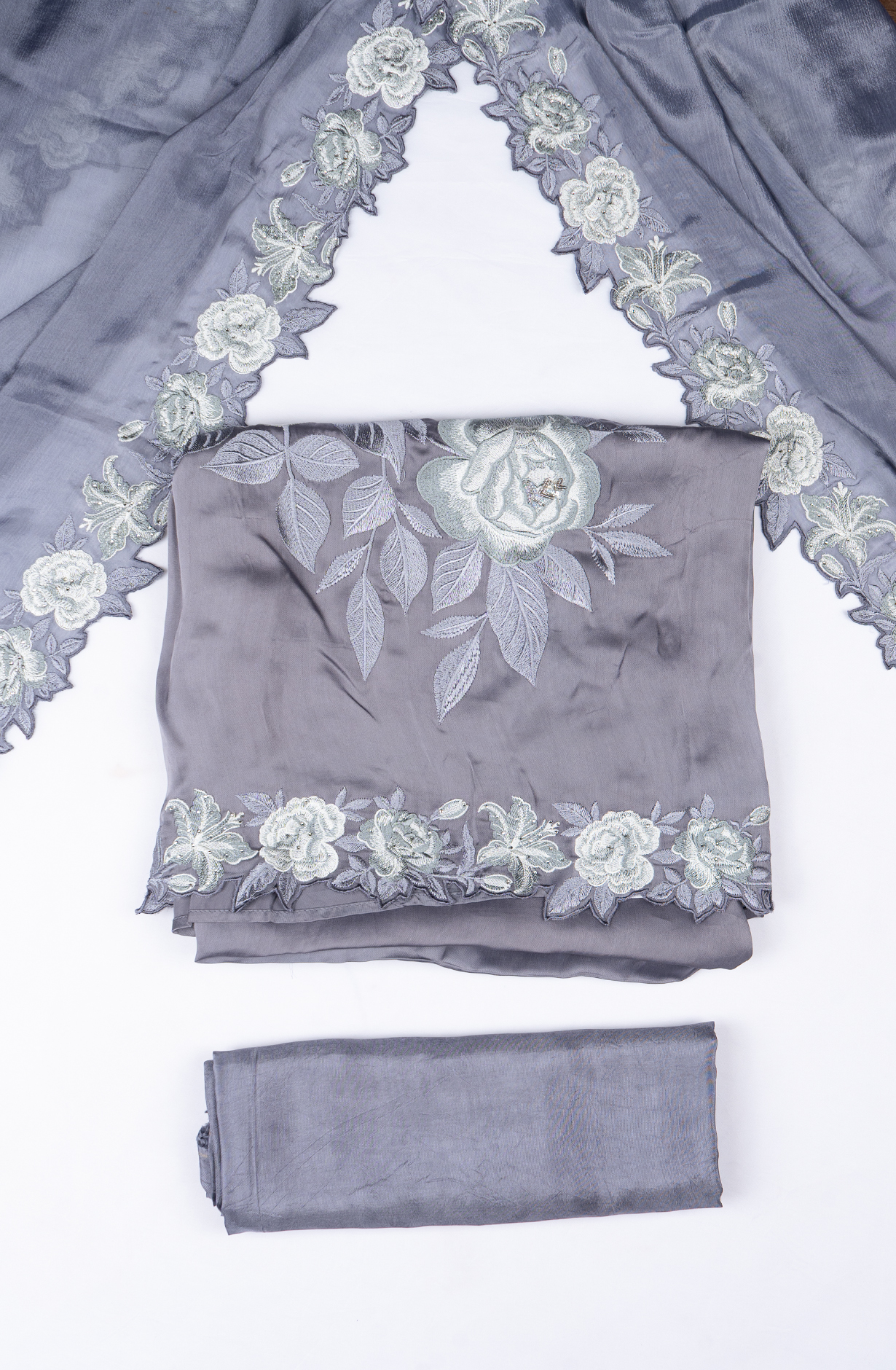 Grey Satin Silk Suit with Dupatta - 1001-TJ196D