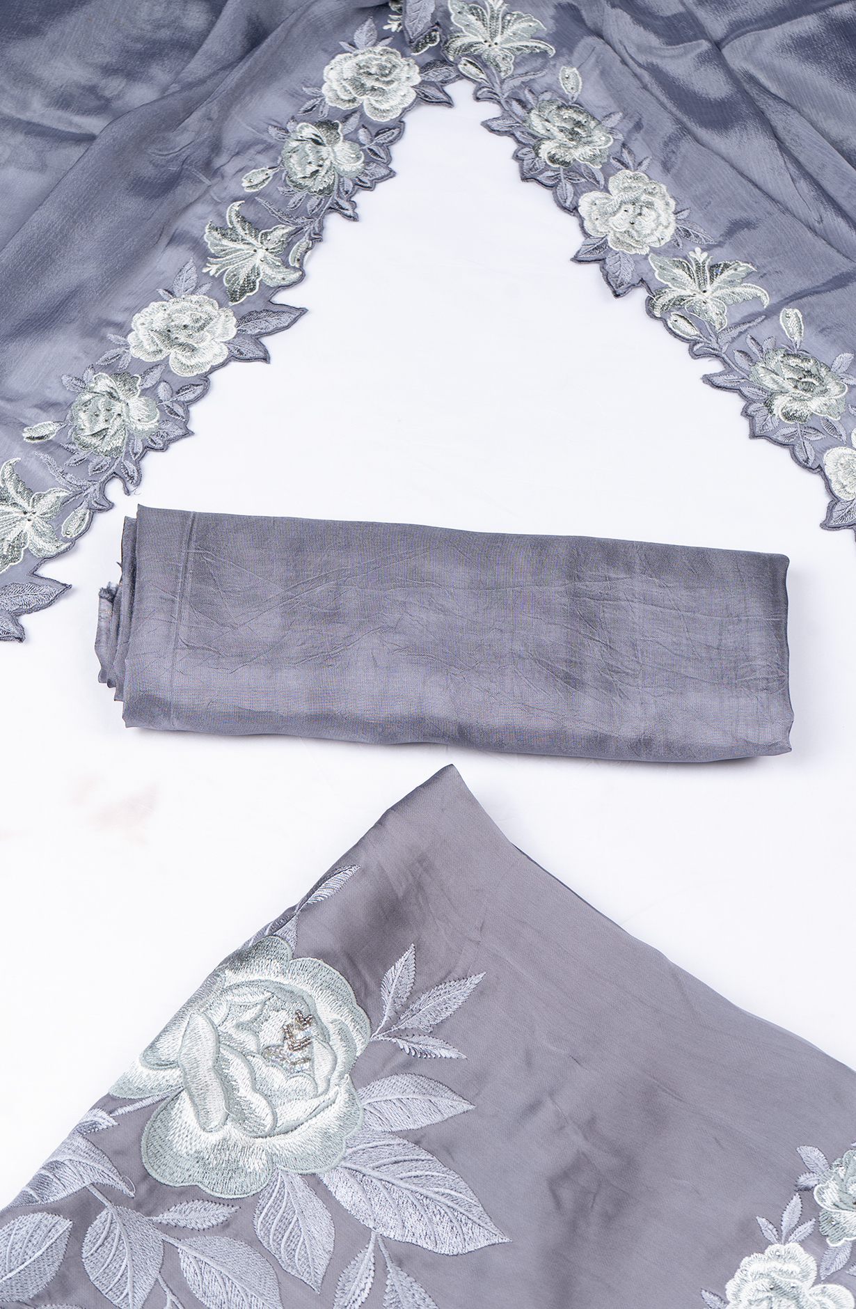 Grey Satin Silk Suit with Dupatta - 1001-TJ196D