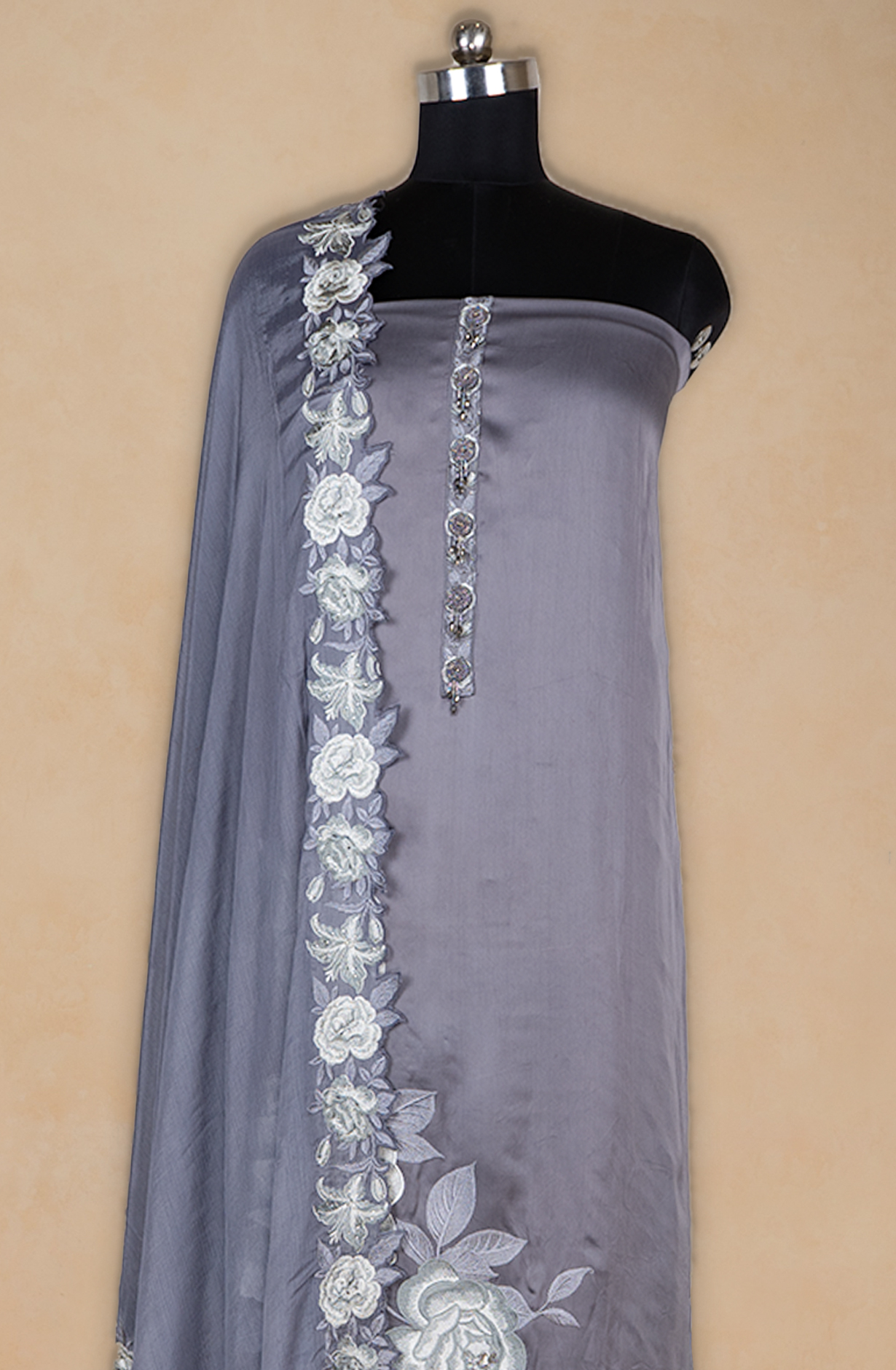 Grey Satin Silk Suit with Dupatta - 1001-TJ196D