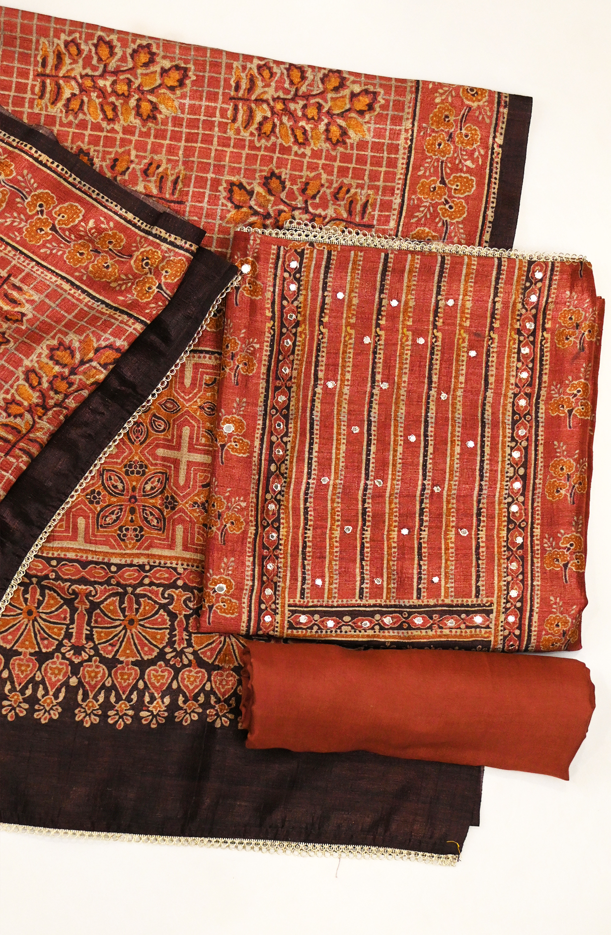 Rust art Tassar Suit Set with Beautiful Dupatta - 1019-FS374A