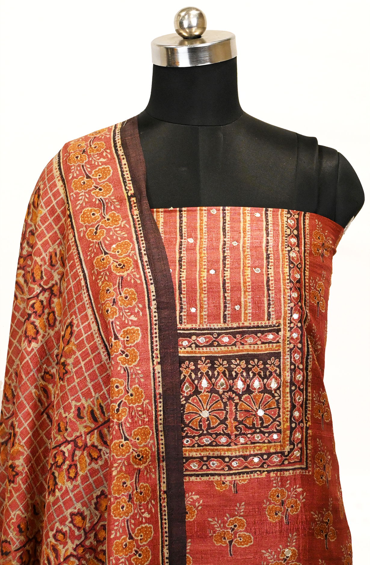 Rust art Tassar Suit Set with Beautiful Dupatta - 1019-FS374A