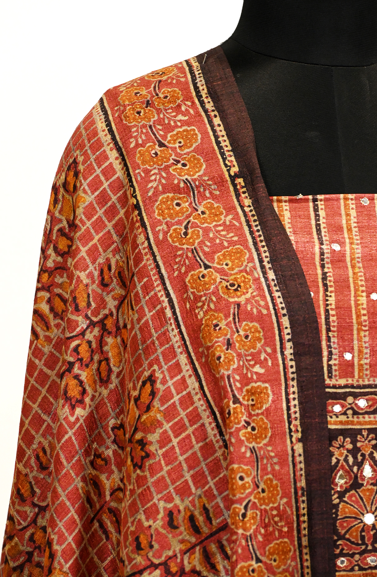 Rust art Tassar Suit Set with Beautiful Dupatta - 1019-FS374A