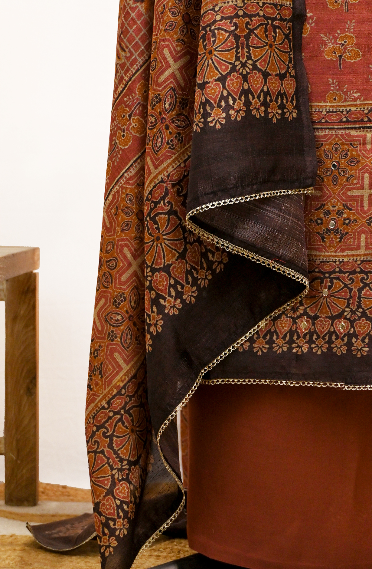 Rust art Tassar Suit Set with Beautiful Dupatta - 1019-FS374A