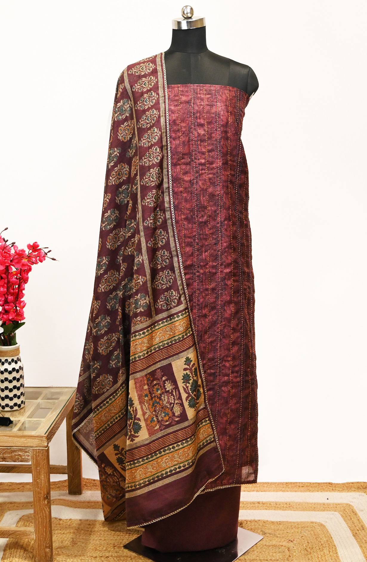 Wine Moonga Silk Suit Set with Beautiful Dupatta - 1019-FA378C