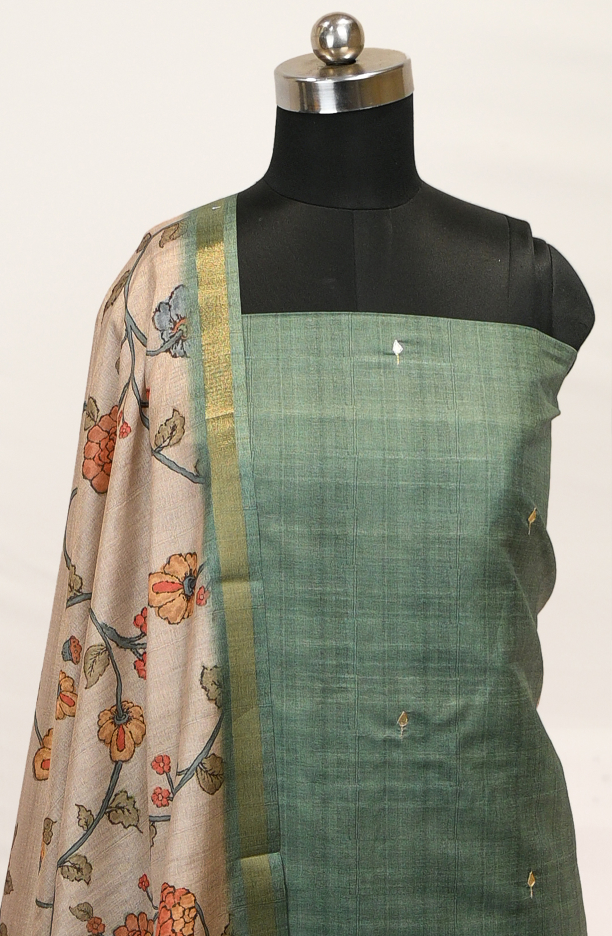 Green Art Tussar Suit Set with Dupatta - 1019-FS394