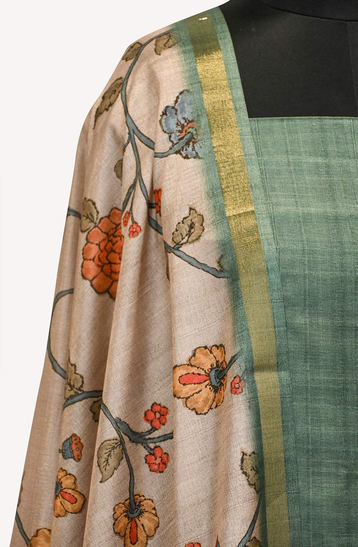 Green Art Tussar Suit Set with Dupatta - 1019-FS394