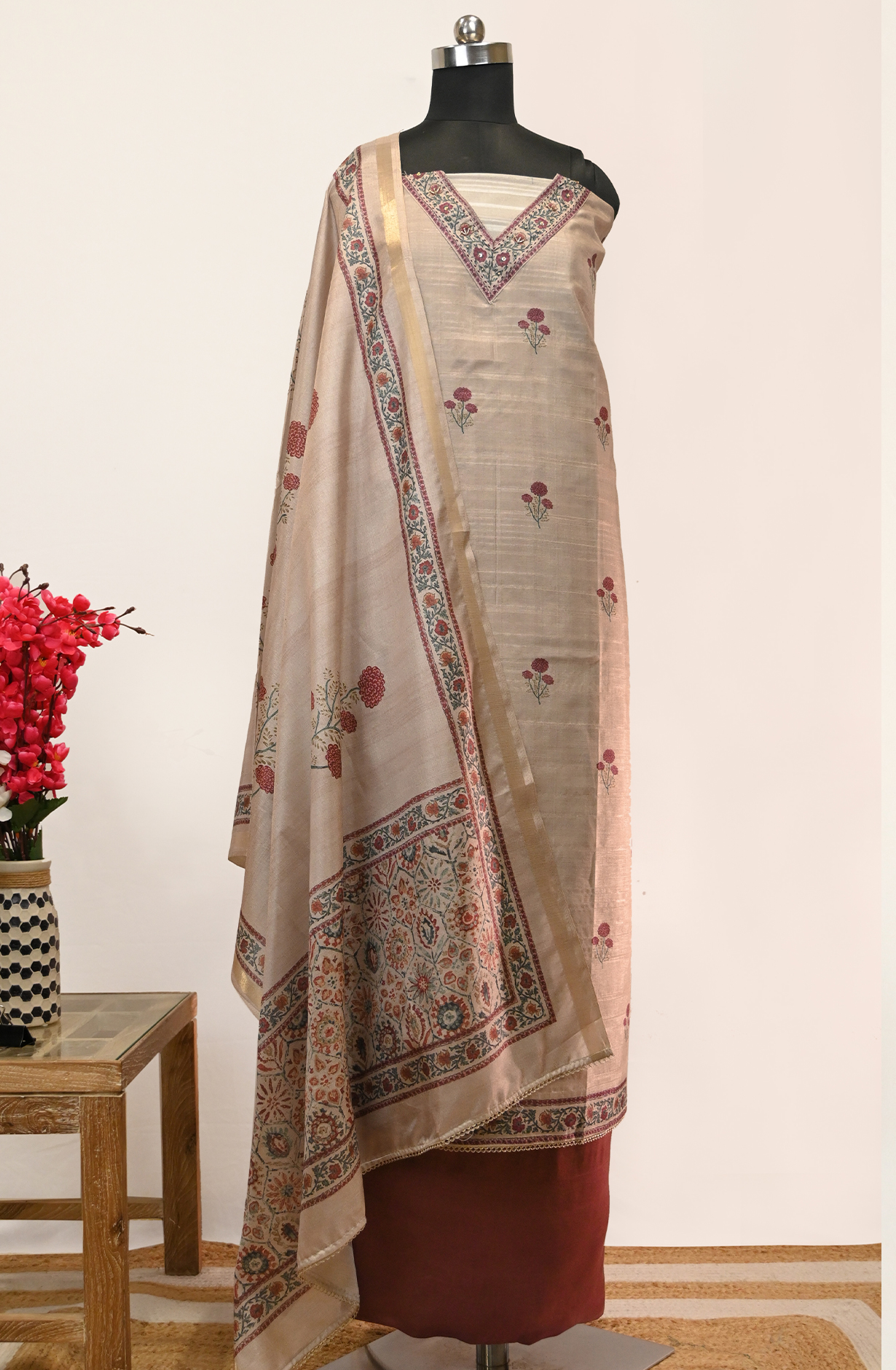 Beige Moonga Silk Suit Set with Beautiful Dupatta - 1019-FA397C