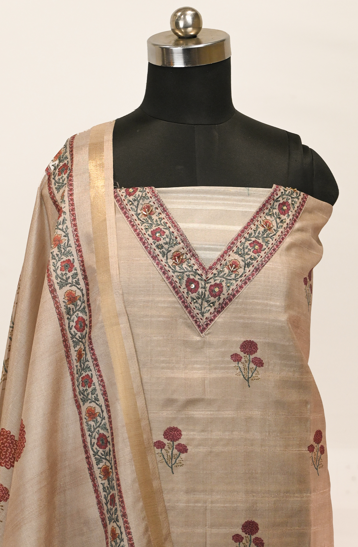 Beige Moonga Silk Suit Set with Beautiful Dupatta - 1019-FA397C