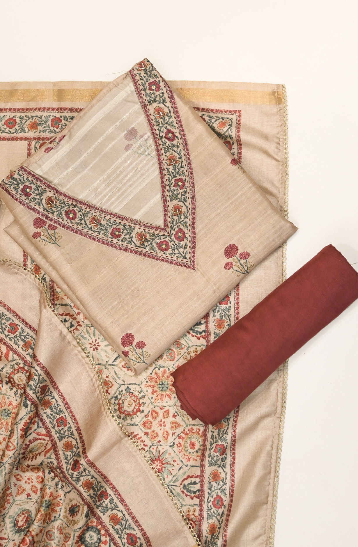 Beige Moonga Silk Suit Set with Beautiful Dupatta - 1019-FA397C