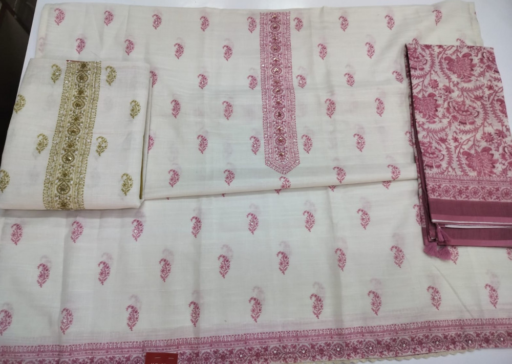 Image of White Cotton Suit set with Cotton Dupatta- 1020-4966