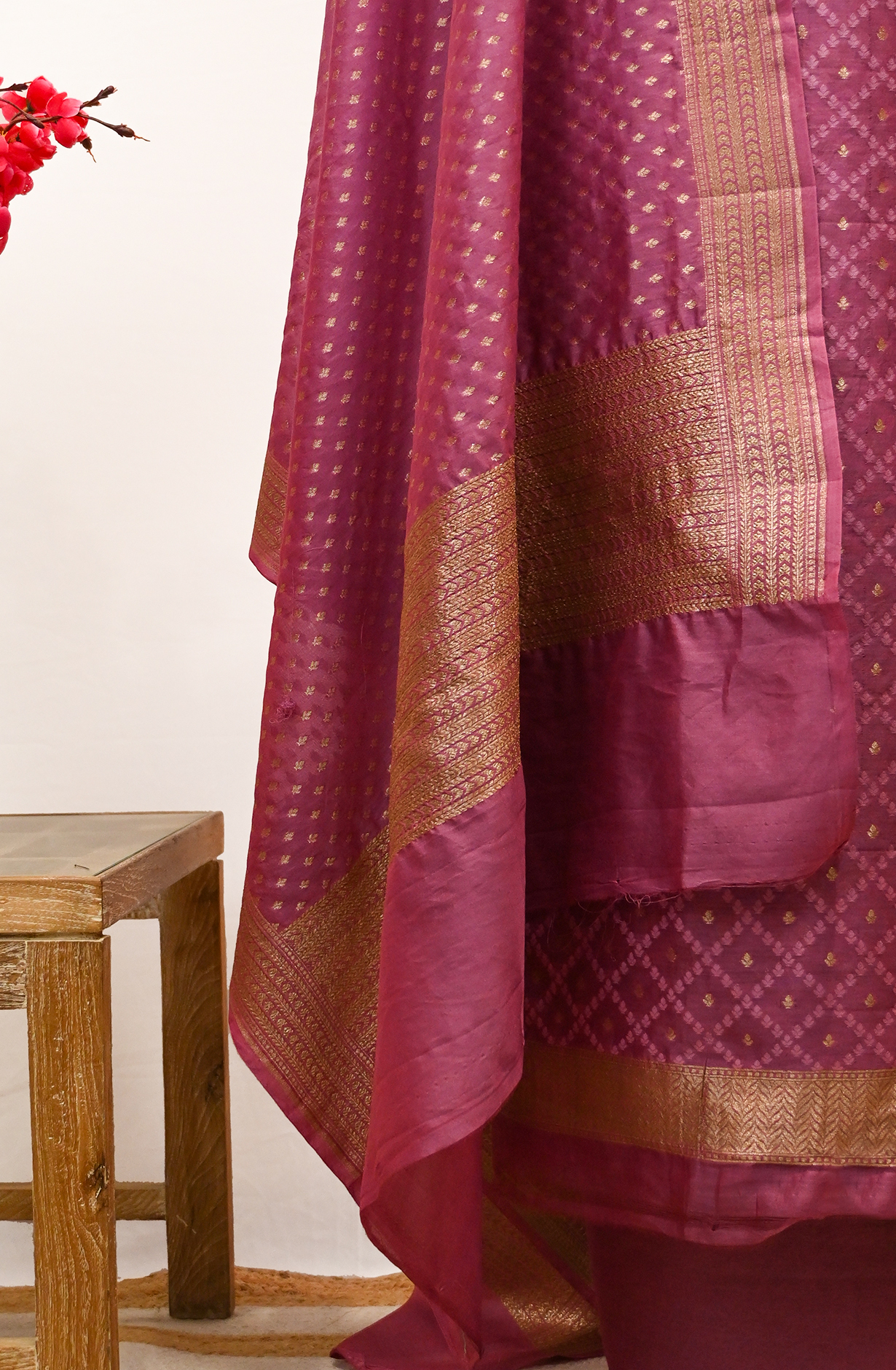 Mauve Banarsi Suit Set with Dupatta - 1021-PAURI-1C