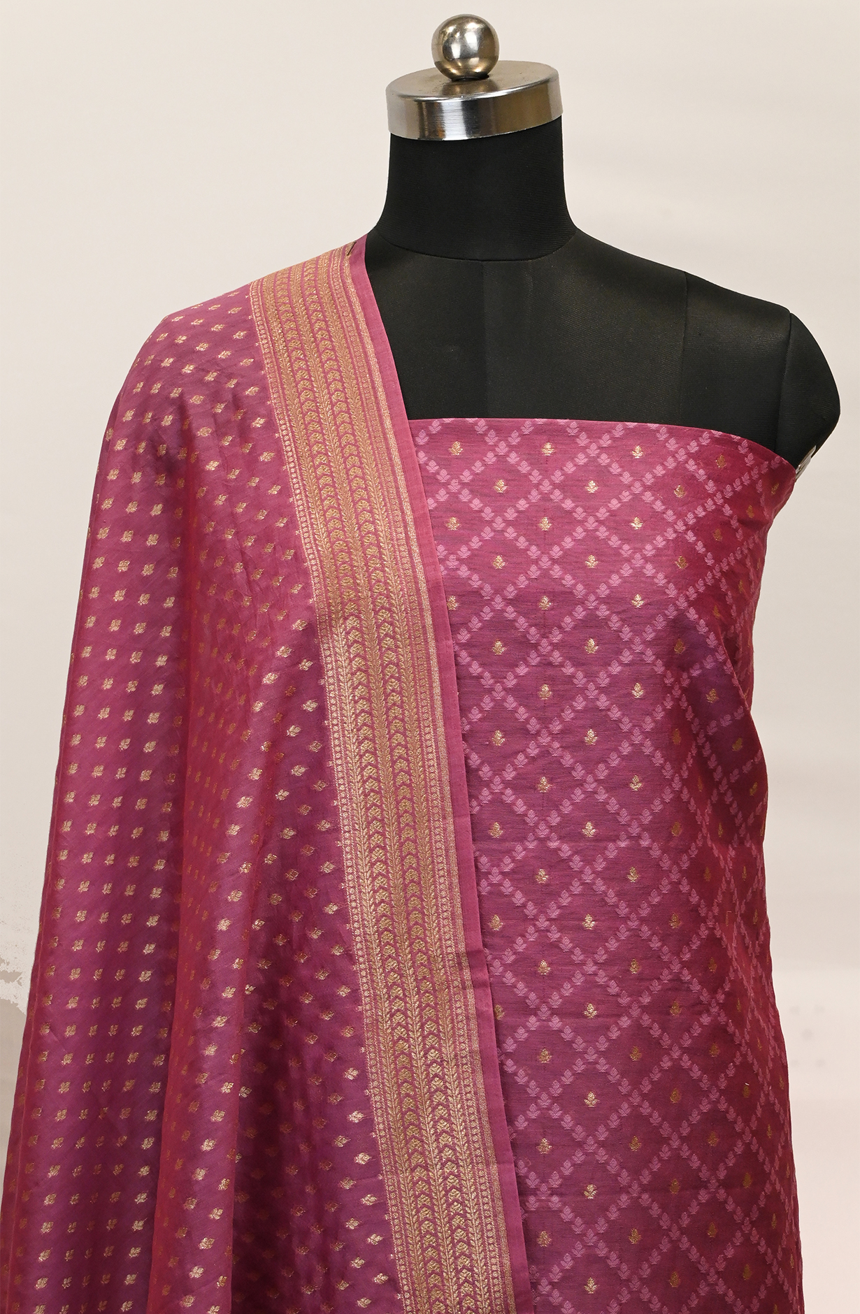 Mauve Banarsi Suit Set with Dupatta - 1021-PAURI-1C