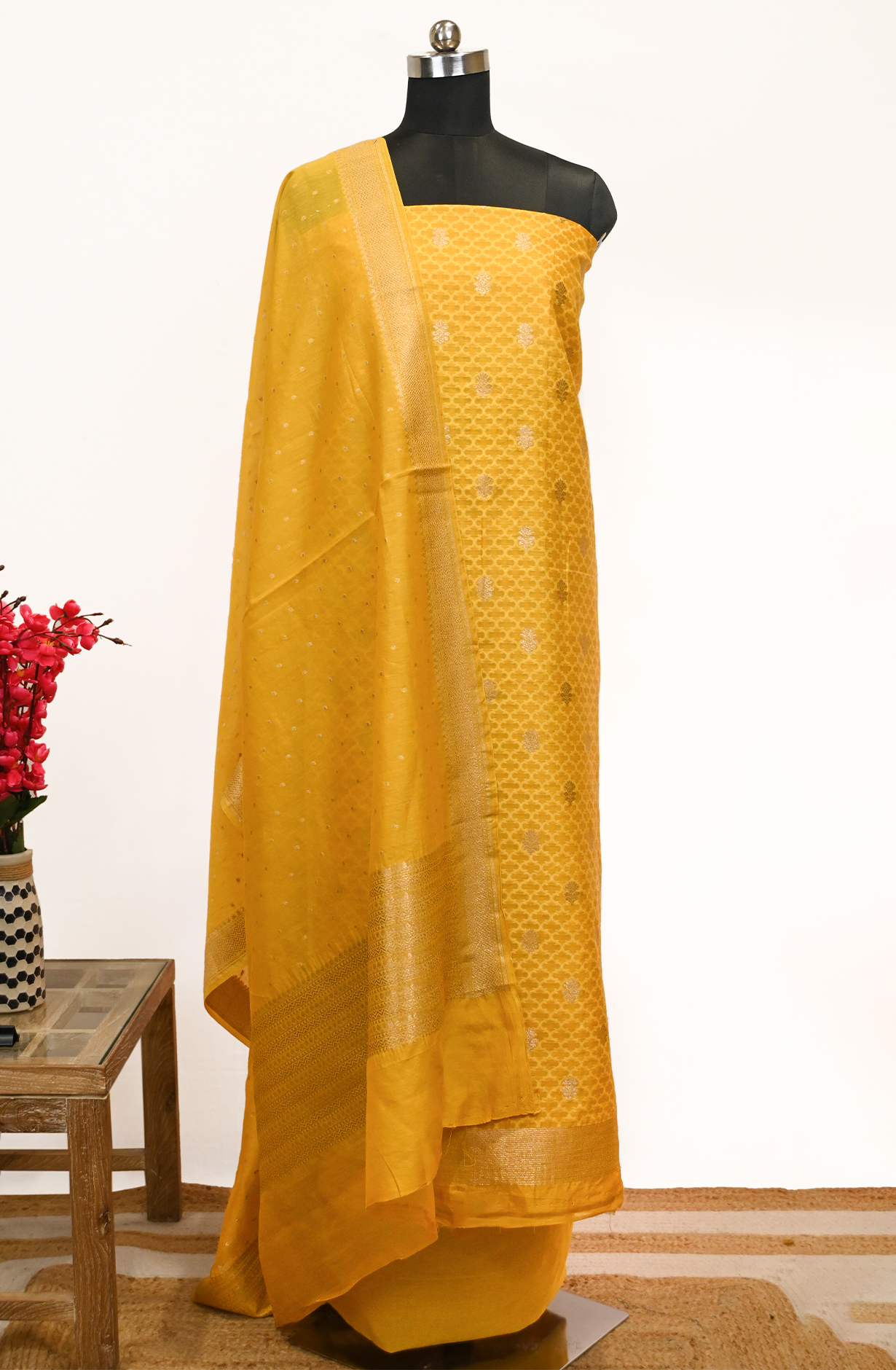 Yellow Banarsi Suit Set with Dupatta - 1021-PAURI-2E