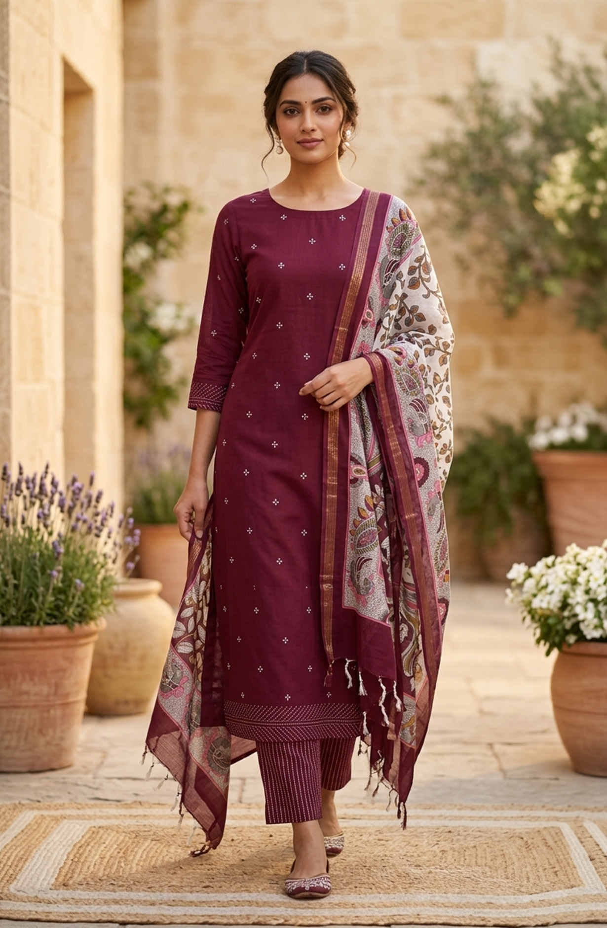 Wine Cotton Beautiful Suit Set with Beautiful Dupatta - 1027-CHAWAA-12A