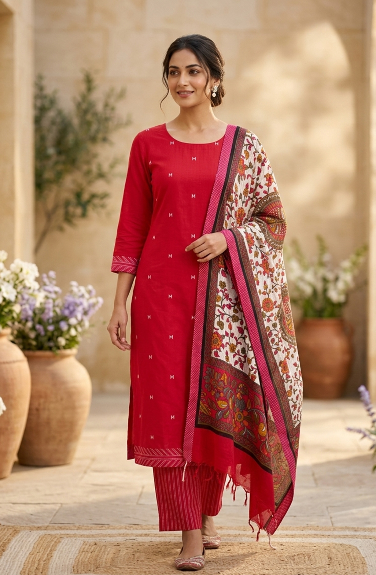Pink Cotton Beautiful Suit Set with Beautiful Dupatta - 1027-CHAWAA-18A