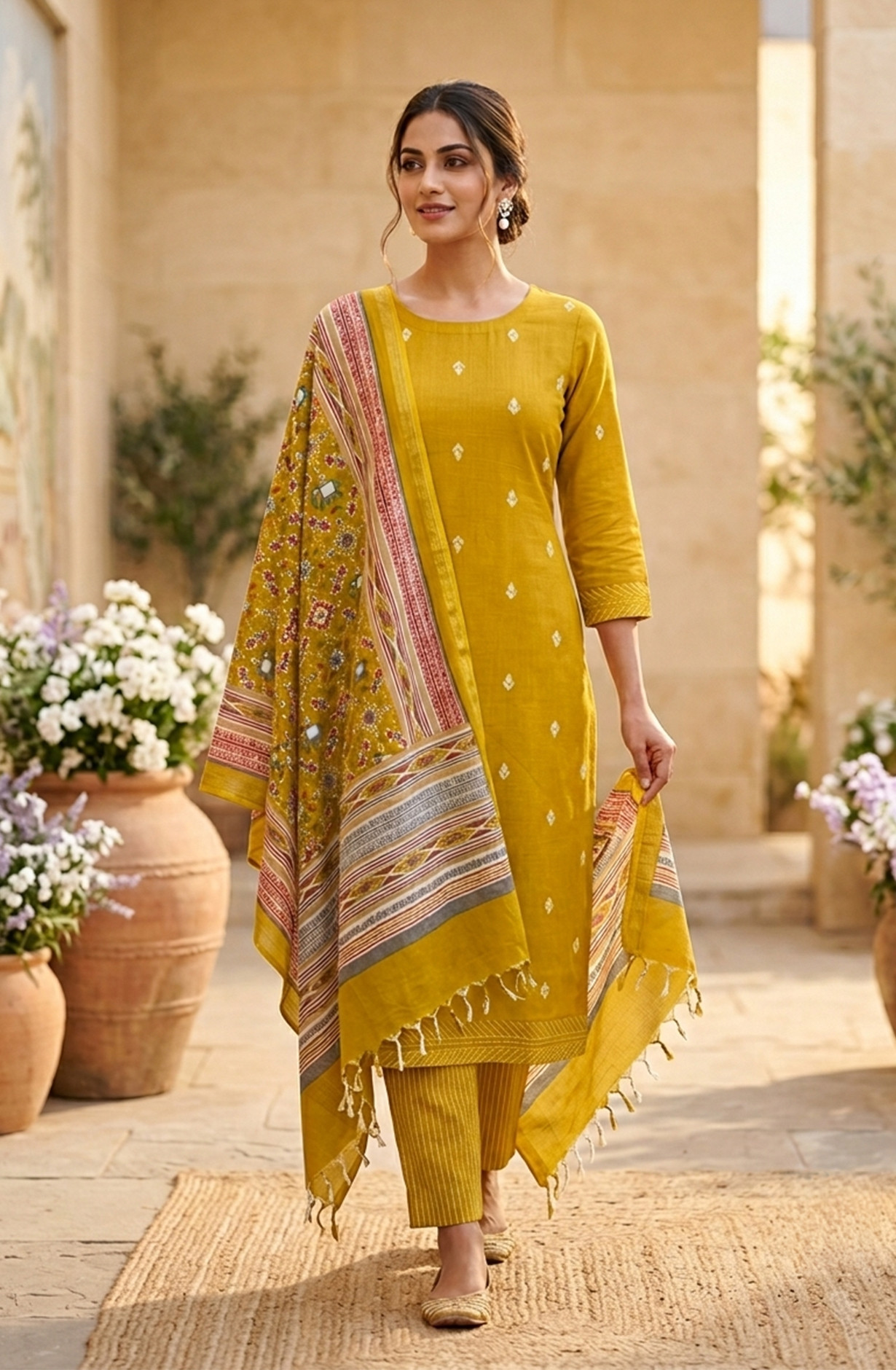 Yellow Cotton Beautiful Suit Set with Beautiful Dupatta - 1027-CHAWAA-21